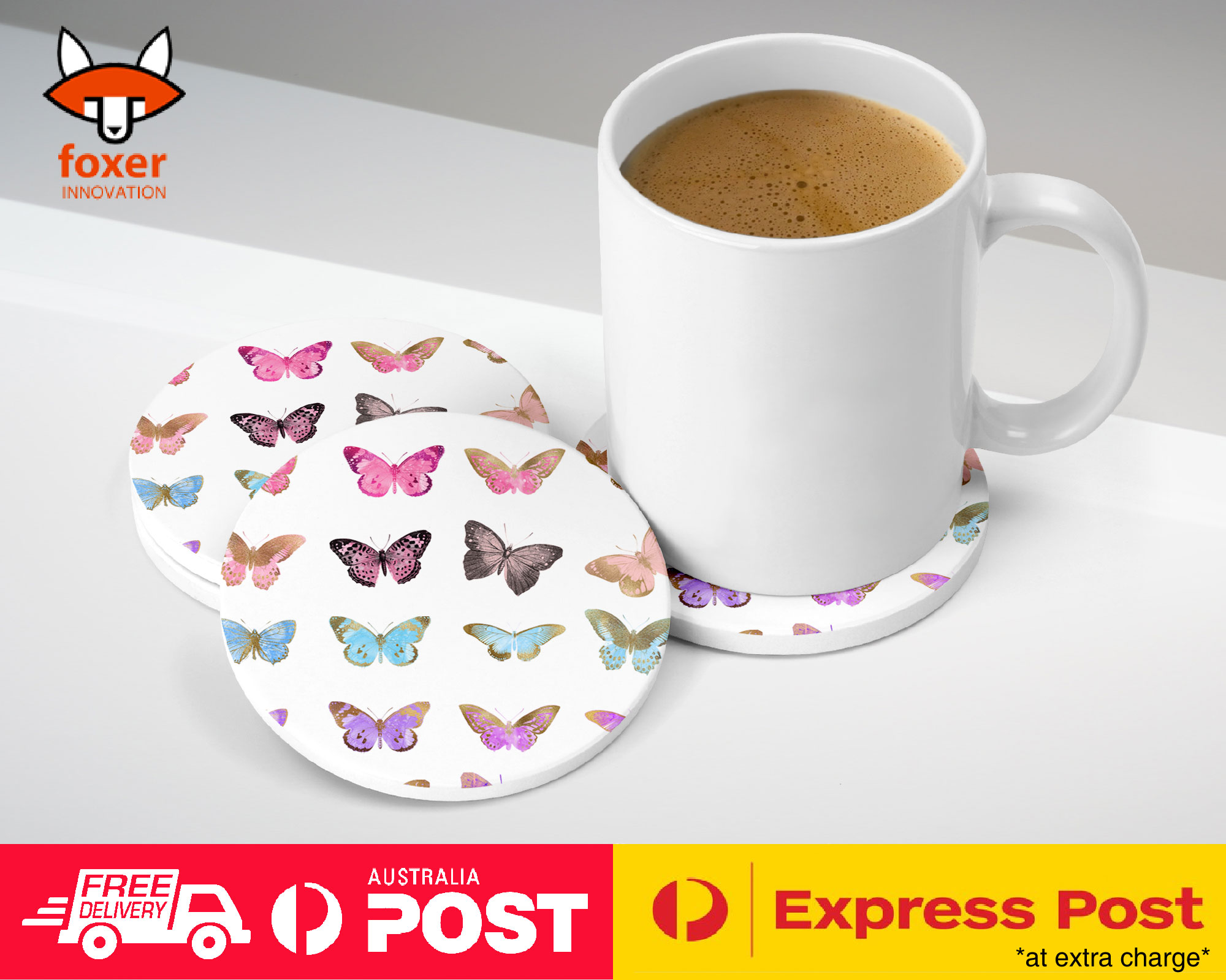 COASTER COFFEE DRINKING MAT|WATERCOLOR PAINT BUTTERFLY