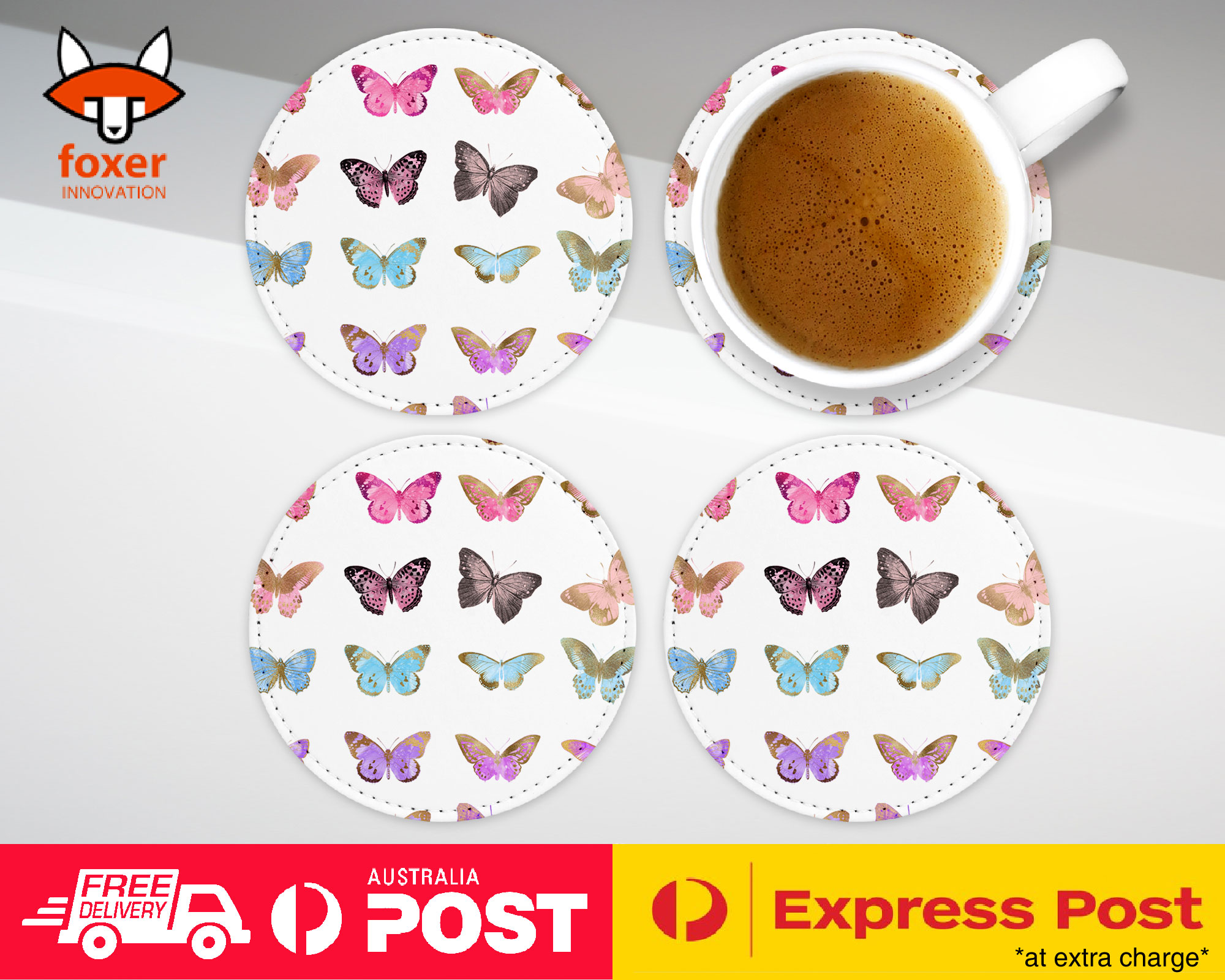 COASTER COFFEE DRINKING MAT|WATERCOLOR PAINT BUTTERFLY