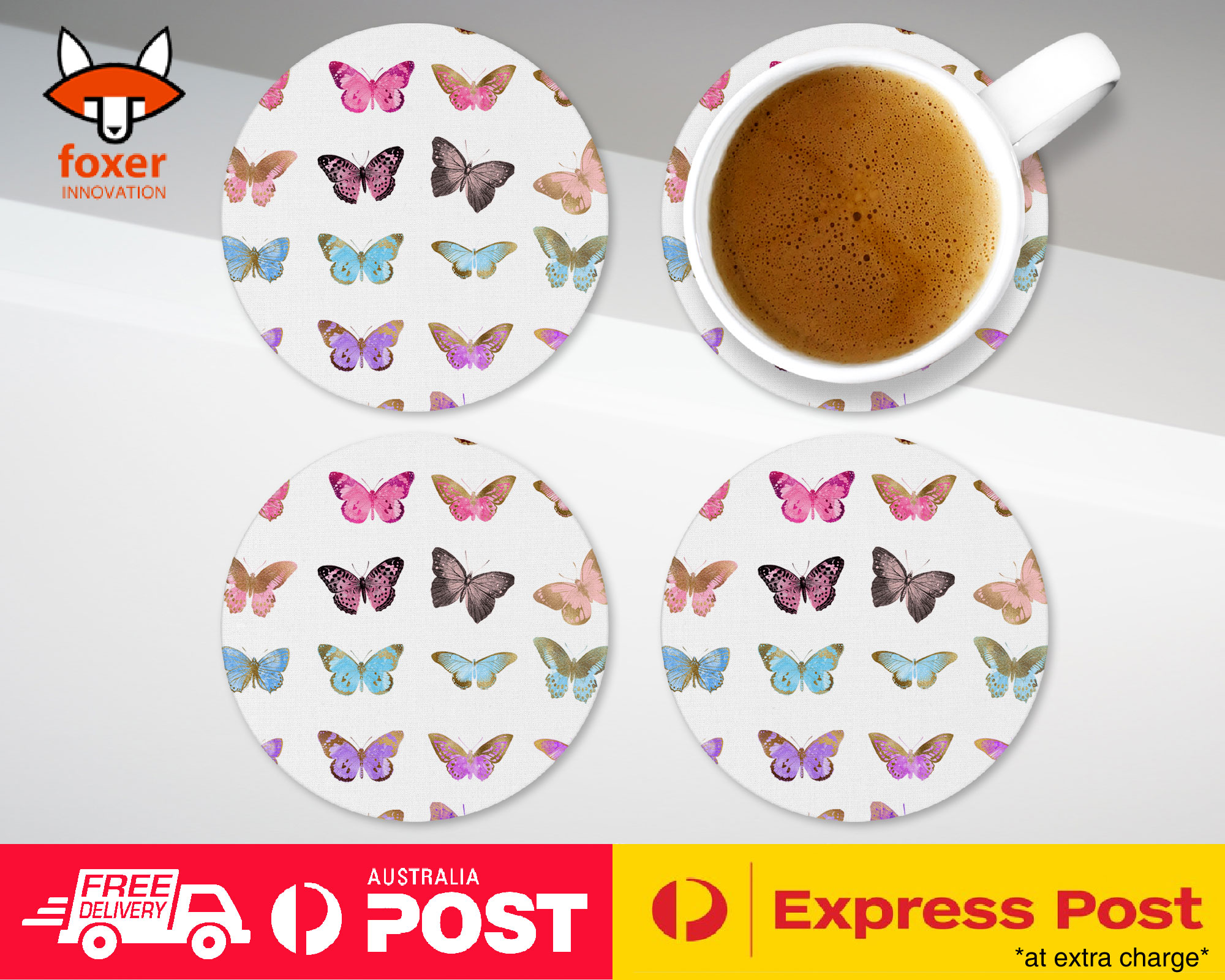COASTER COFFEE DRINKING MAT|WATERCOLOR PAINT BUTTERFLY