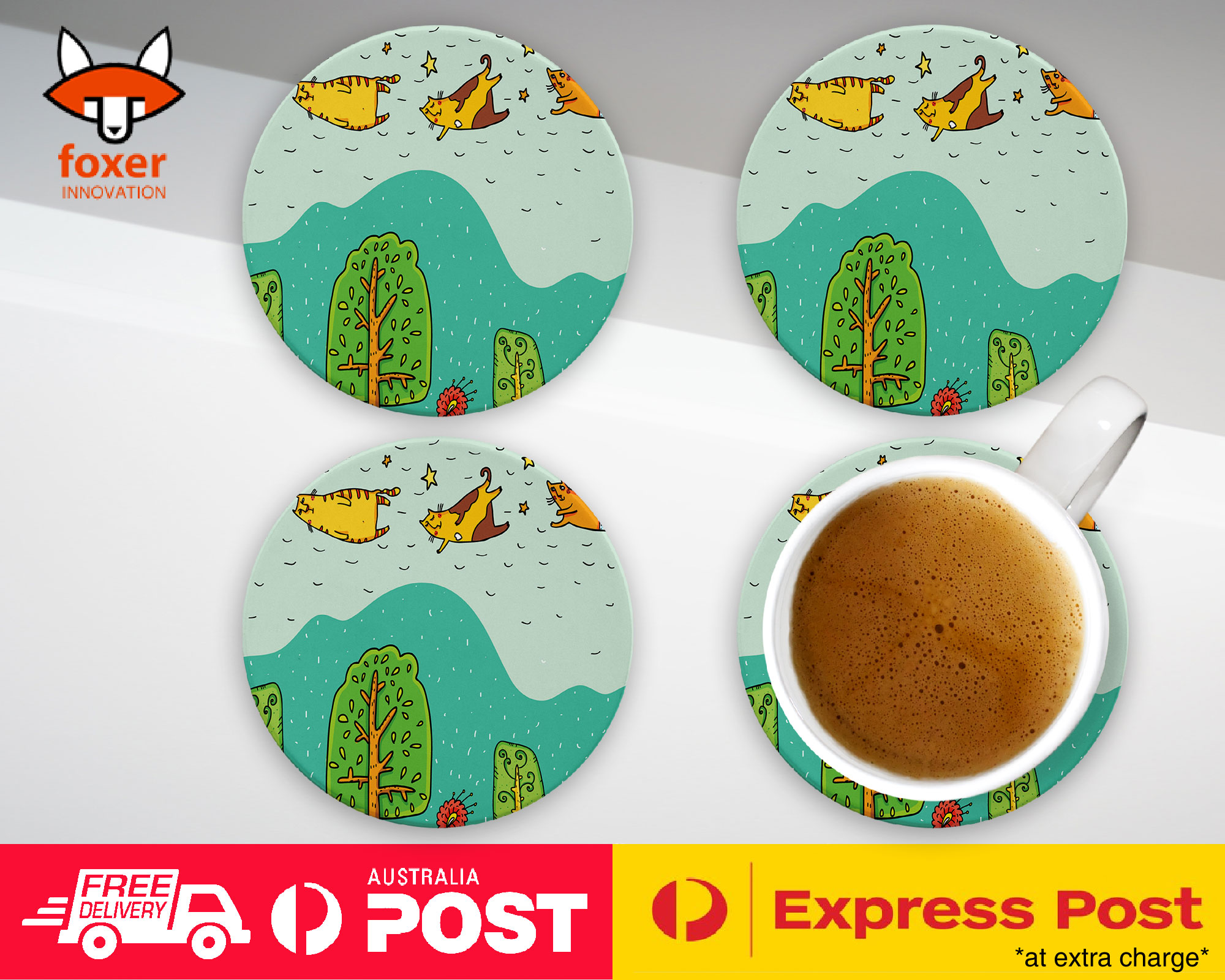 COASTER COFFEE DRINKING MAT|CUTE SPRING CATS KITTENS #2
