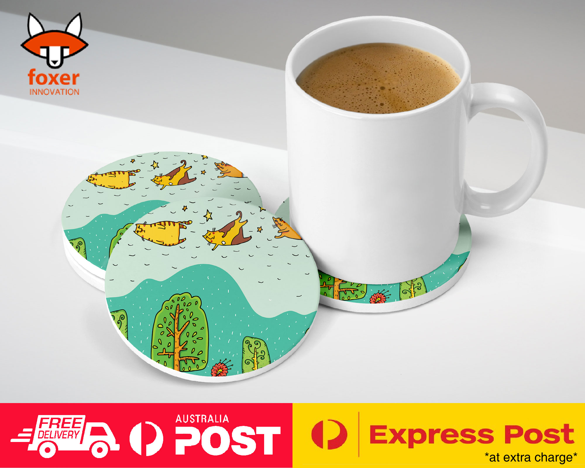 COASTER COFFEE DRINKING MAT|CUTE SPRING CATS KITTENS #2