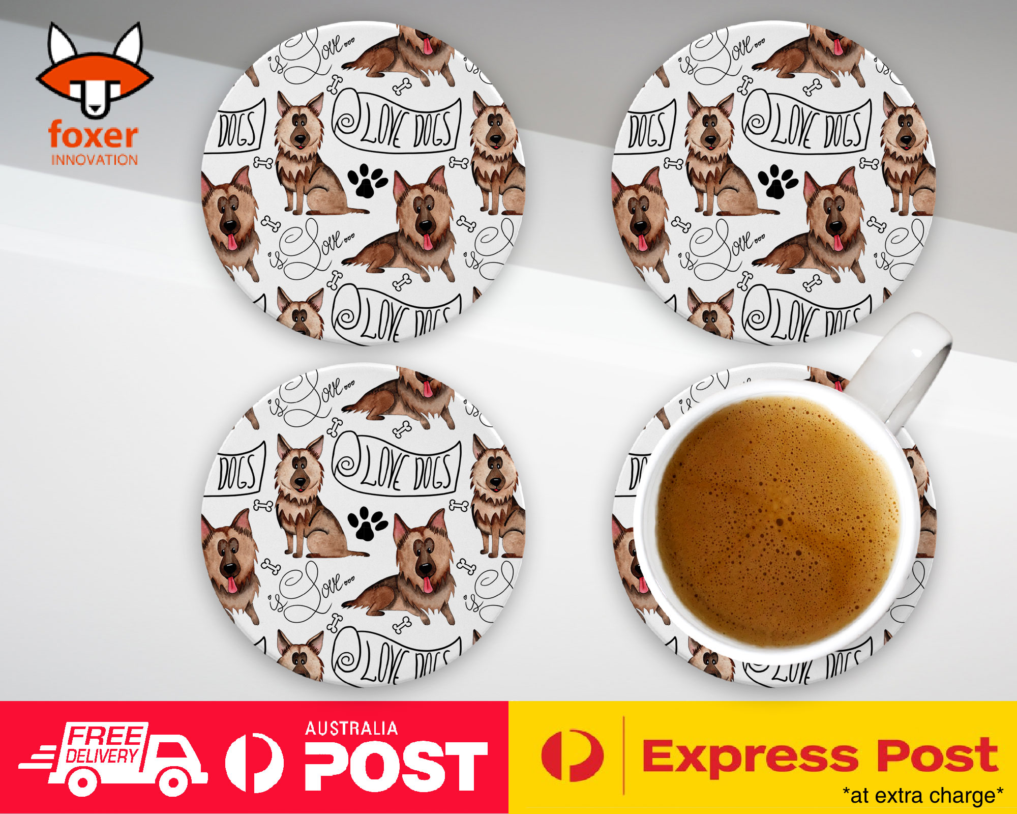 COASTER COFFEE DRINKING MAT|GERMEN SHEPHERD DOG PUPPY PATTERN