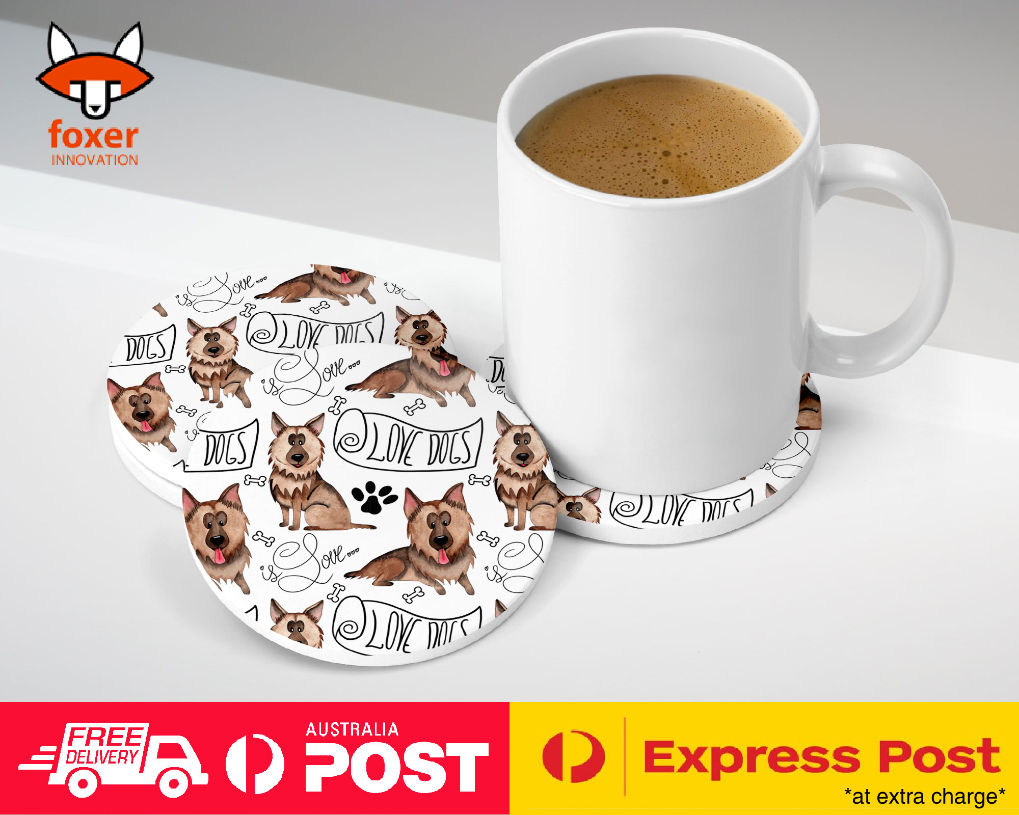 COASTER COFFEE DRINKING MAT|GERMEN SHEPHERD DOG PUPPY PATTERN