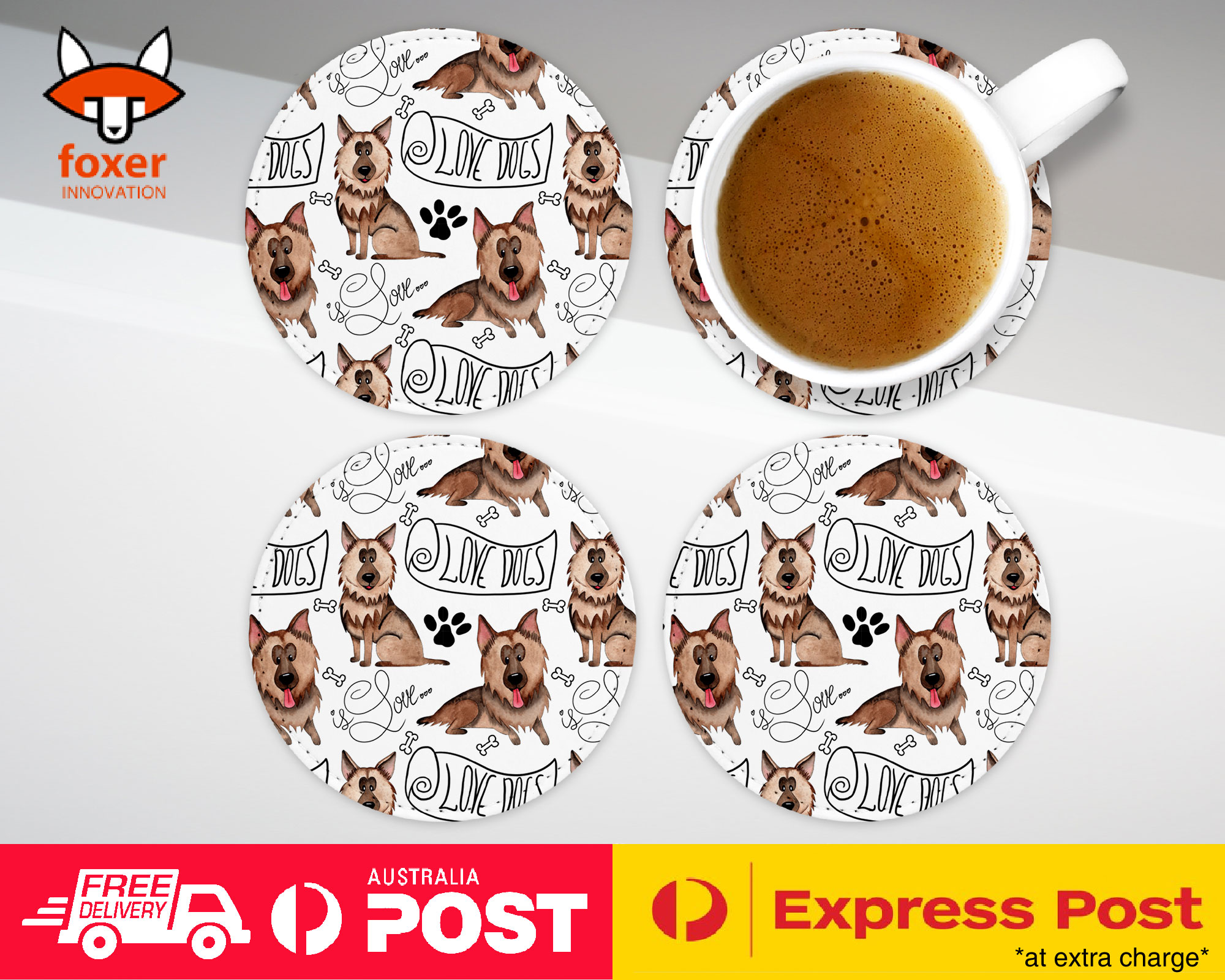 COASTER COFFEE DRINKING MAT|GERMEN SHEPHERD DOG PUPPY PATTERN