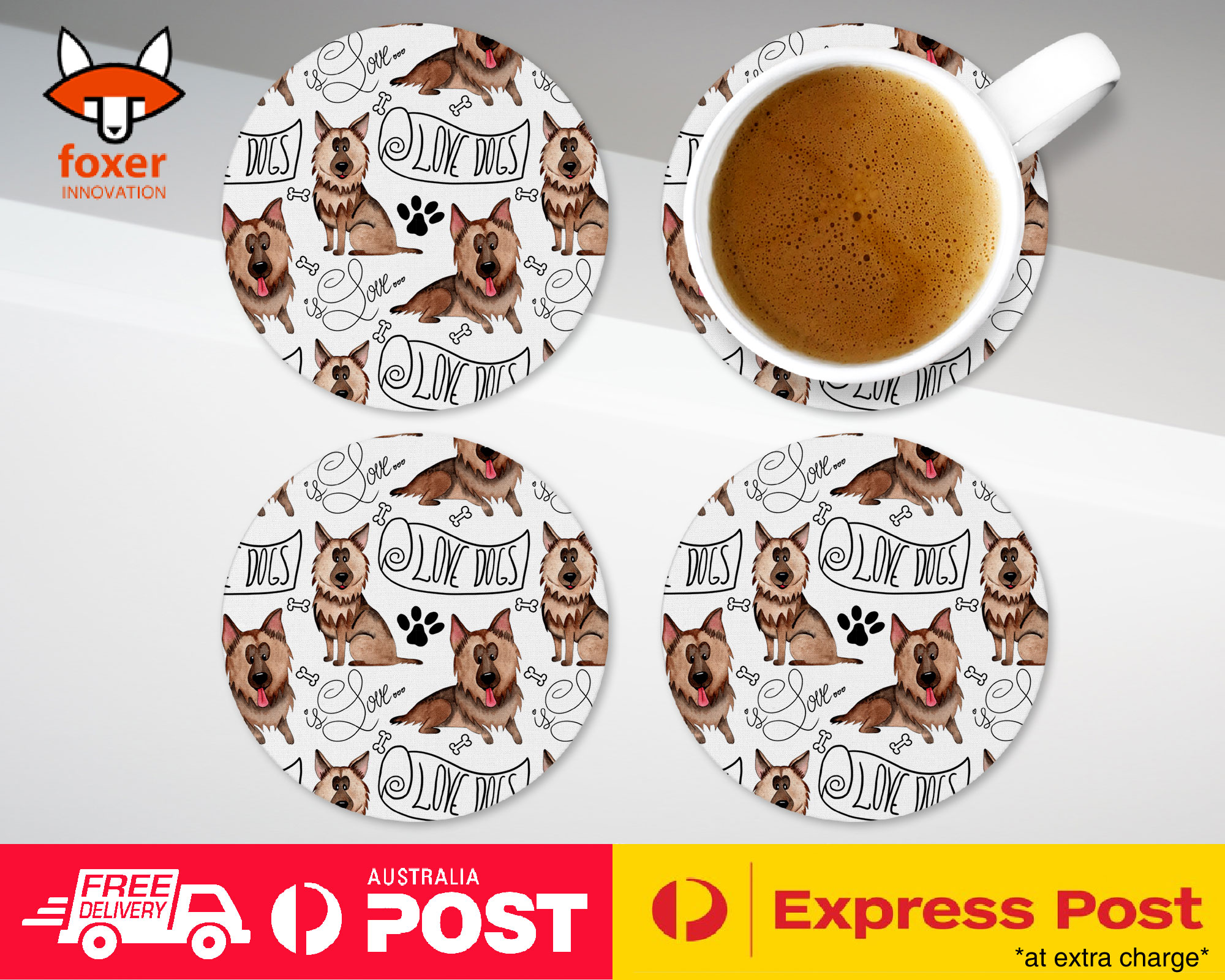 COASTER COFFEE DRINKING MAT|GERMEN SHEPHERD DOG PUPPY PATTERN