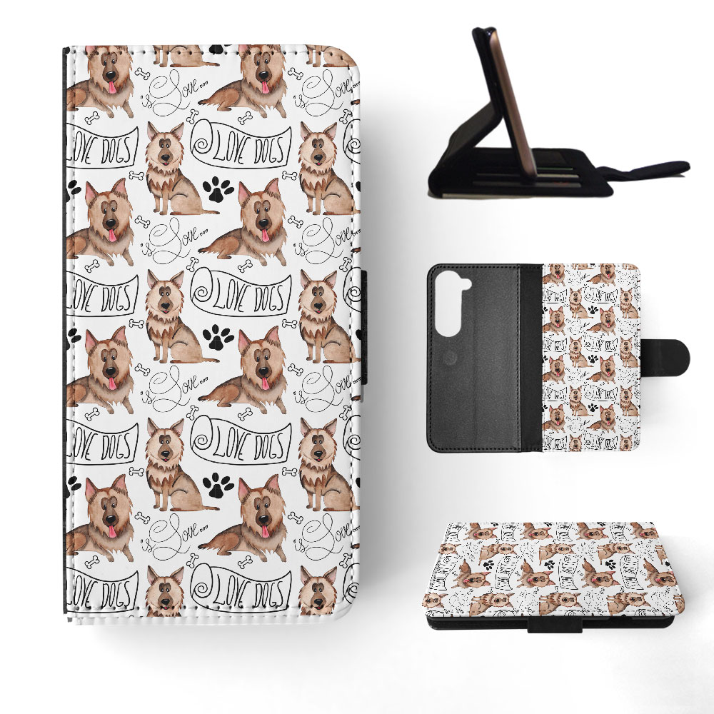 FLIP CASE FOR SAMSUNG GALAXY|GERMEN SHEPHERD DOG PUPPY PATTERN - Picture 31 of 120