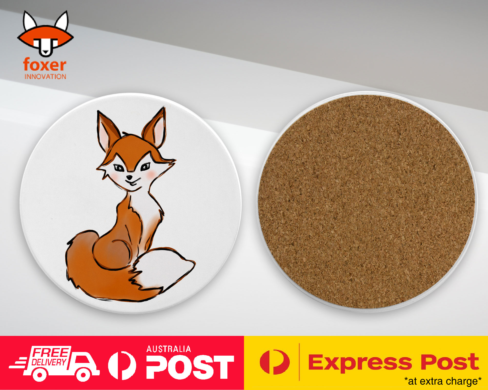 COASTER COFFEE DRINKING MAT|CUTE ANIMAL FOX SKETCH ART