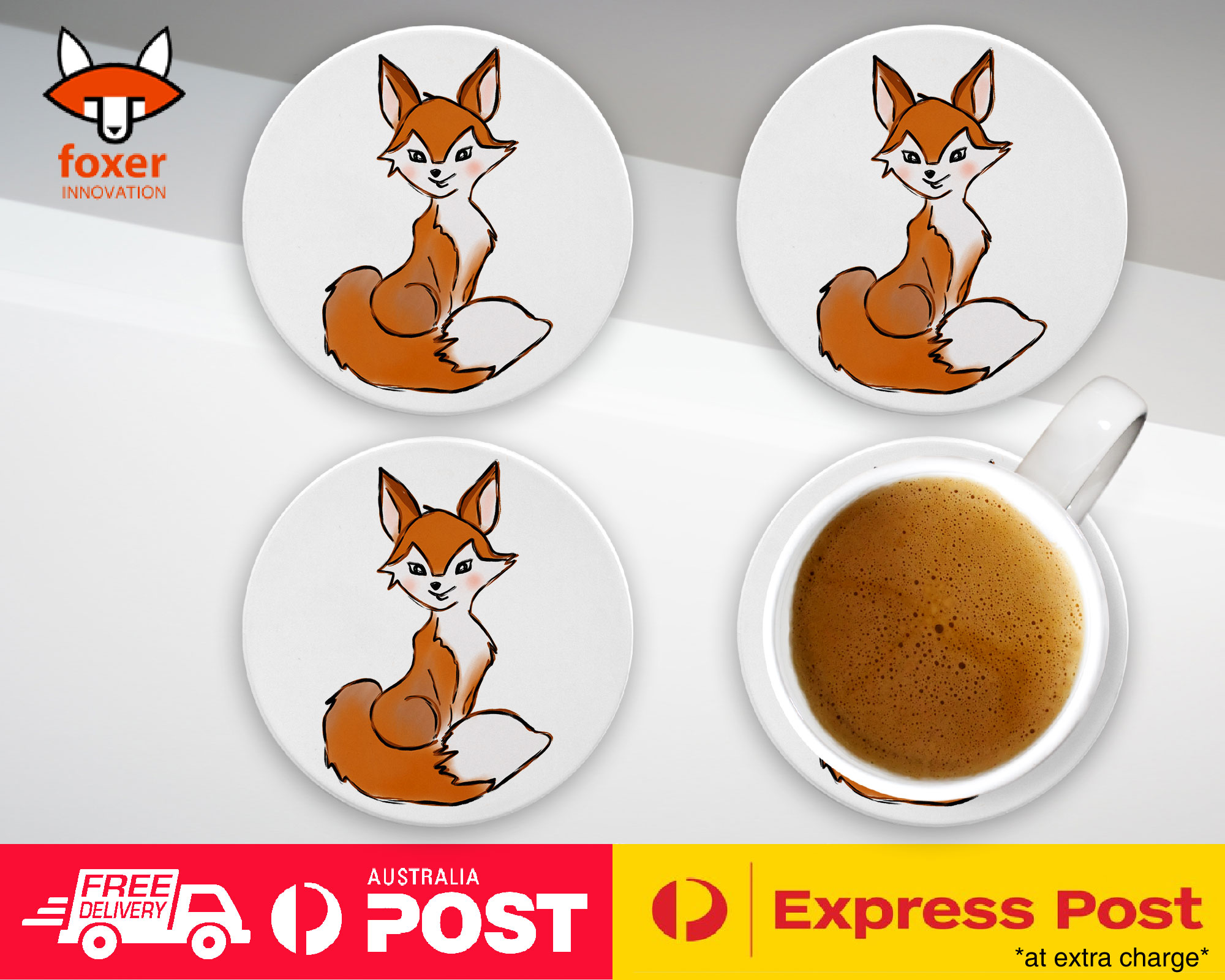 COASTER COFFEE DRINKING MAT|CUTE ANIMAL FOX SKETCH ART