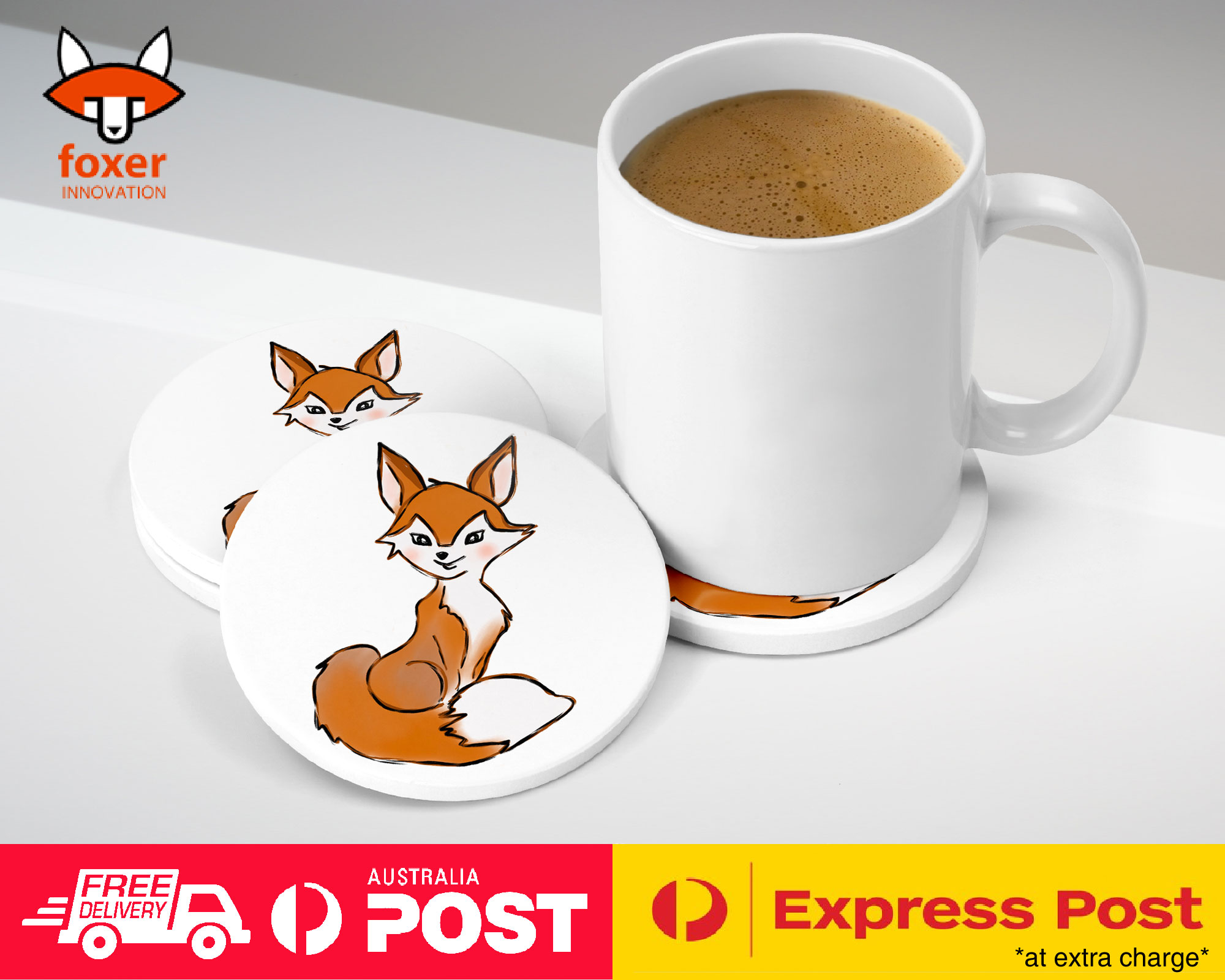 COASTER COFFEE DRINKING MAT|CUTE ANIMAL FOX SKETCH ART