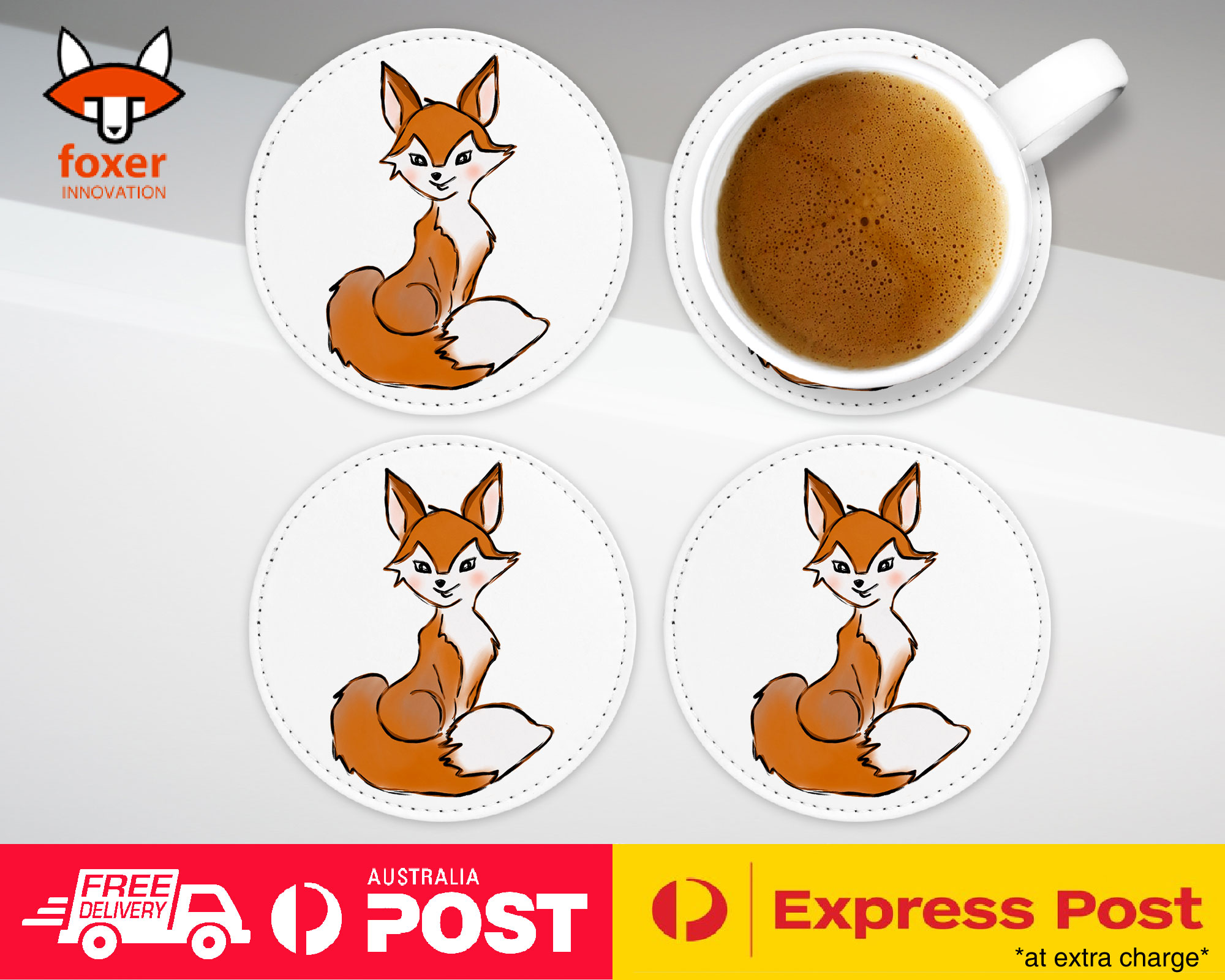 COASTER COFFEE DRINKING MAT|CUTE ANIMAL FOX SKETCH ART