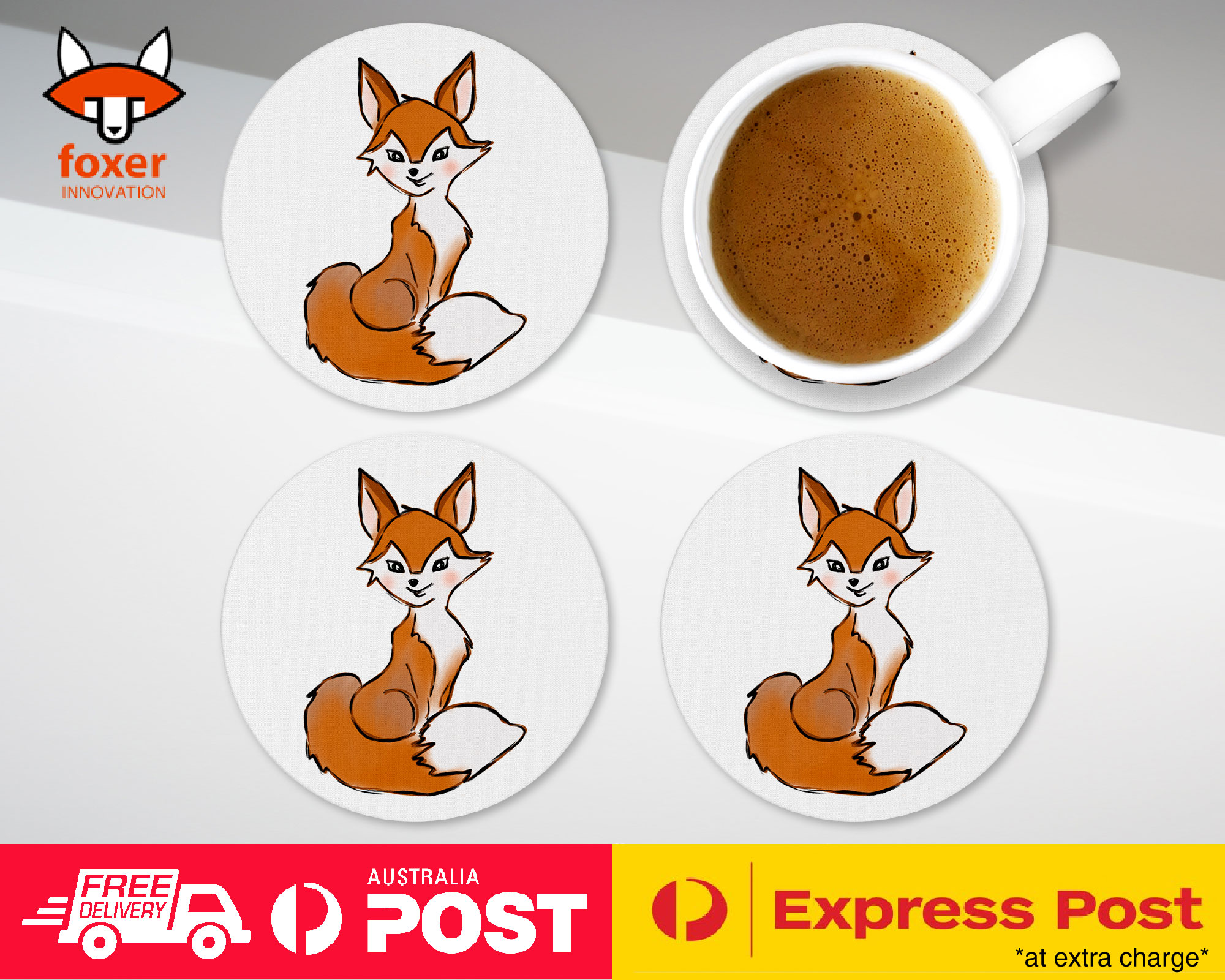 COASTER COFFEE DRINKING MAT|CUTE ANIMAL FOX SKETCH ART