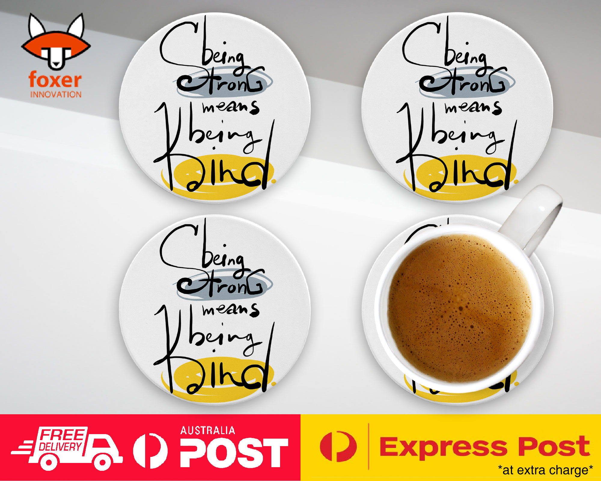 COASTER COFFEE DRINKING MAT|BEING STRONG BEING KIND QUOTES