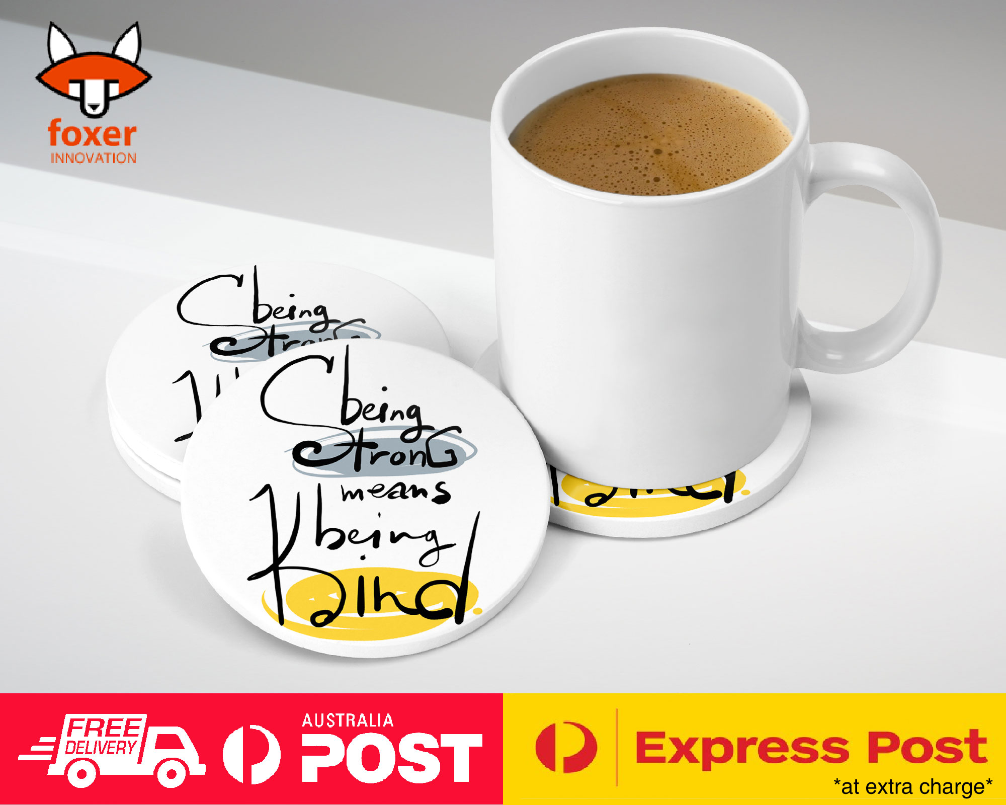 COASTER COFFEE DRINKING MAT|BEING STRONG BEING KIND QUOTES