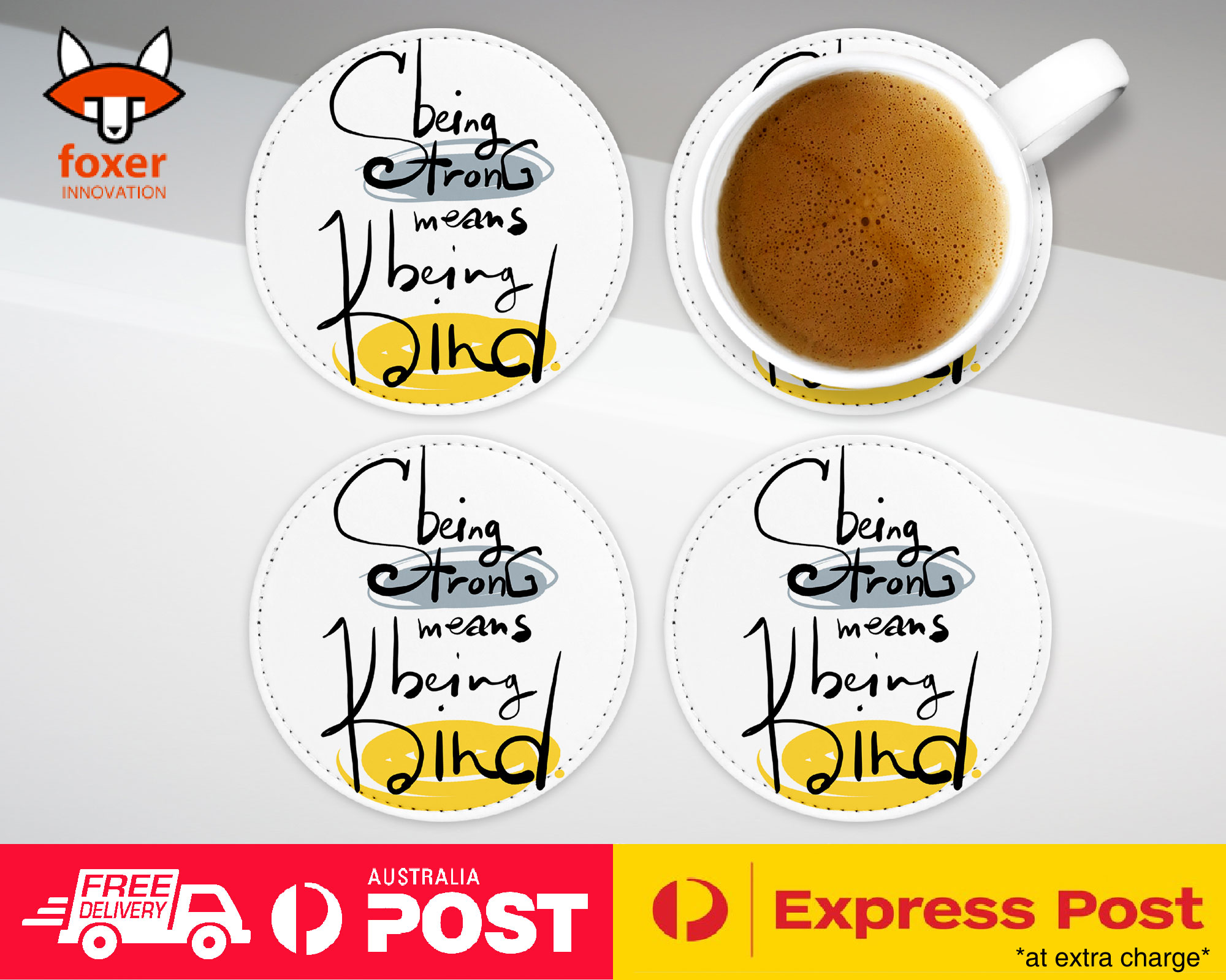 COASTER COFFEE DRINKING MAT|BEING STRONG BEING KIND QUOTES