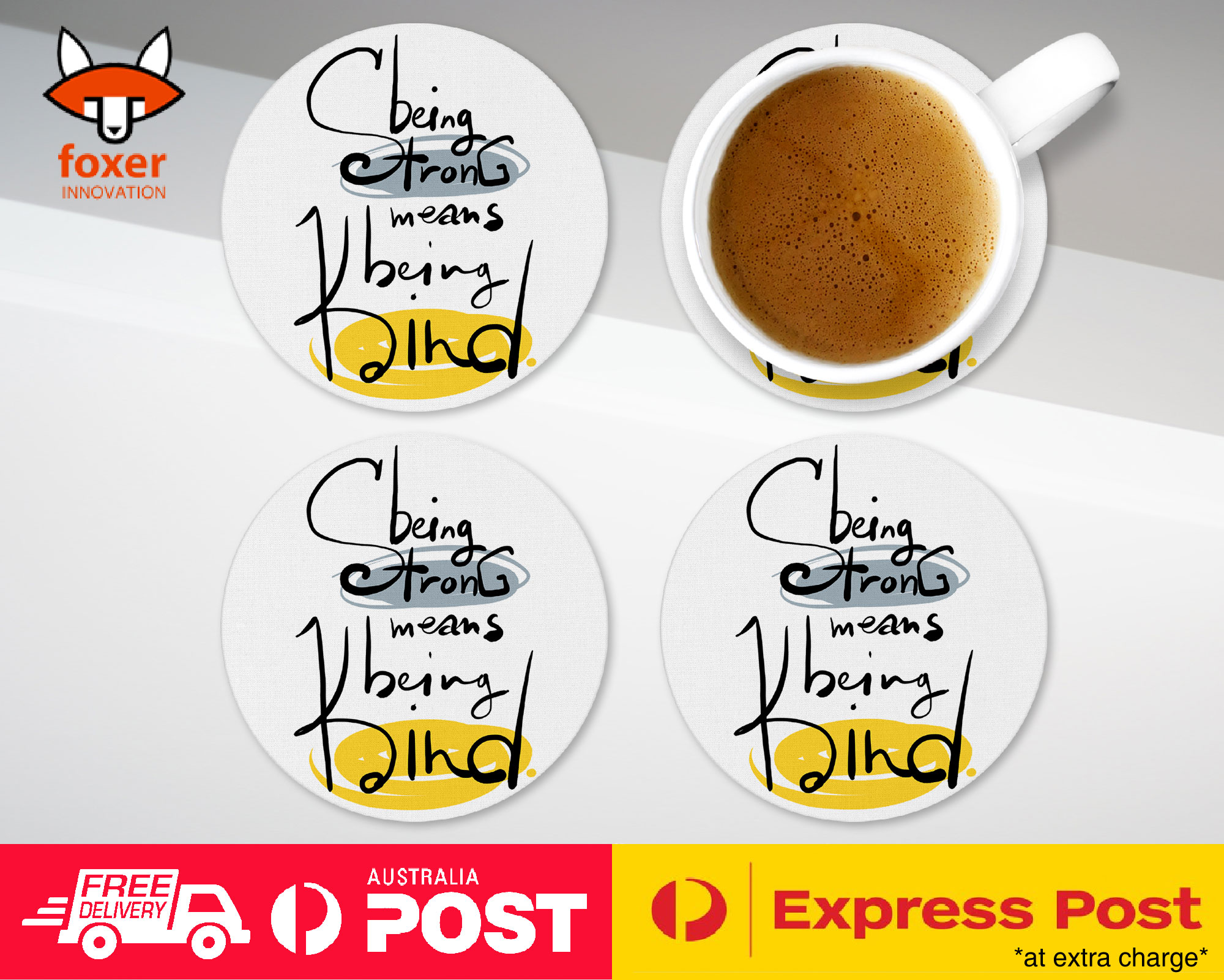 COASTER COFFEE DRINKING MAT|BEING STRONG BEING KIND QUOTES
