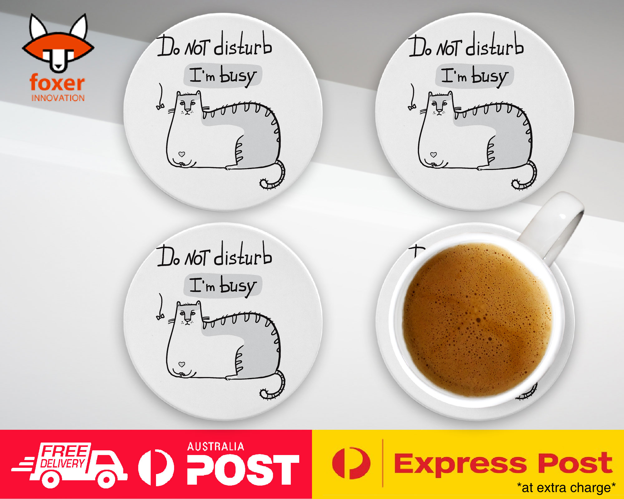 COASTER COFFEE DRINKING MAT|FUNNY CAT SKETCH DO NOT DISTURB