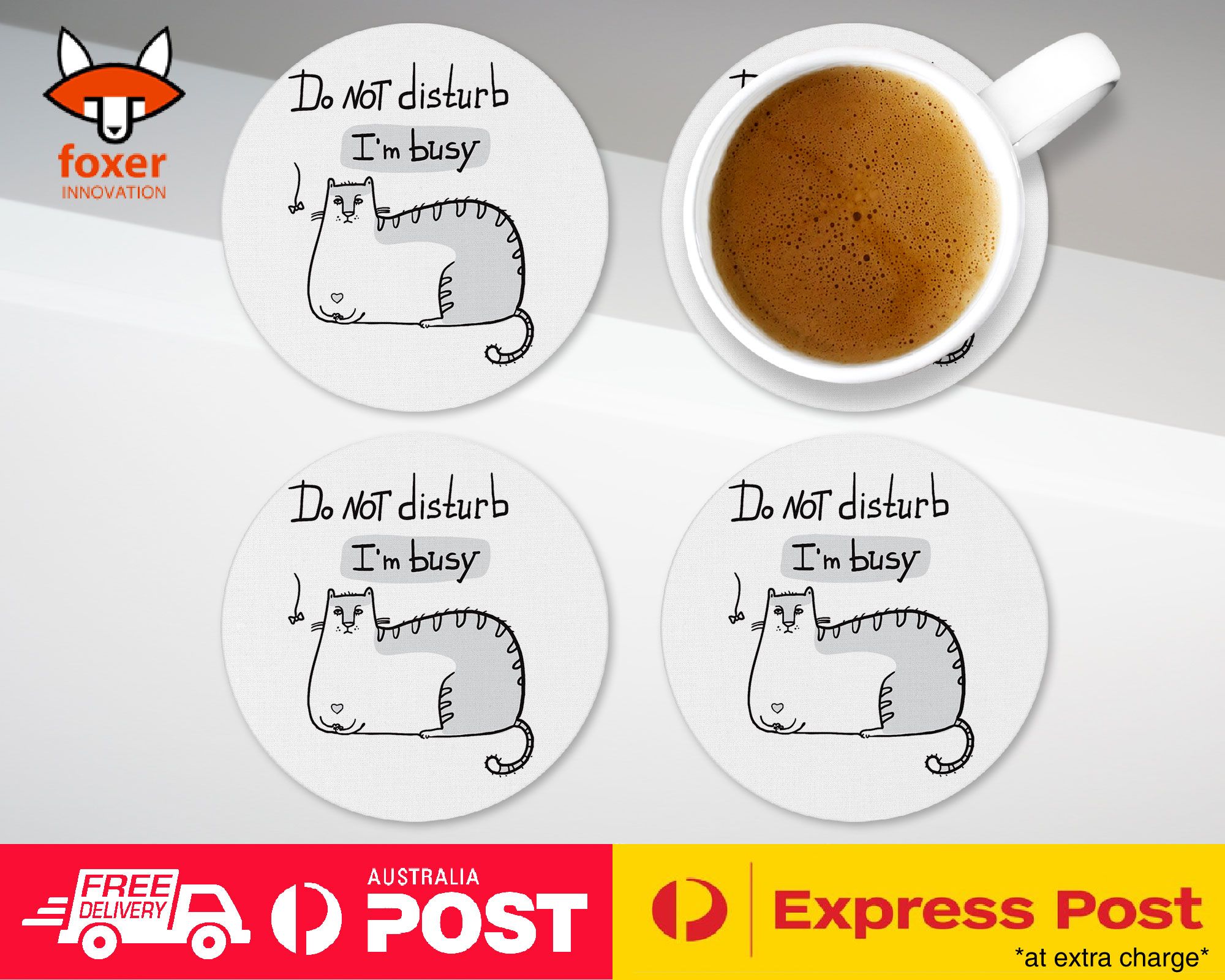 COASTER COFFEE DRINKING MAT|FUNNY CAT SKETCH DO NOT DISTURB