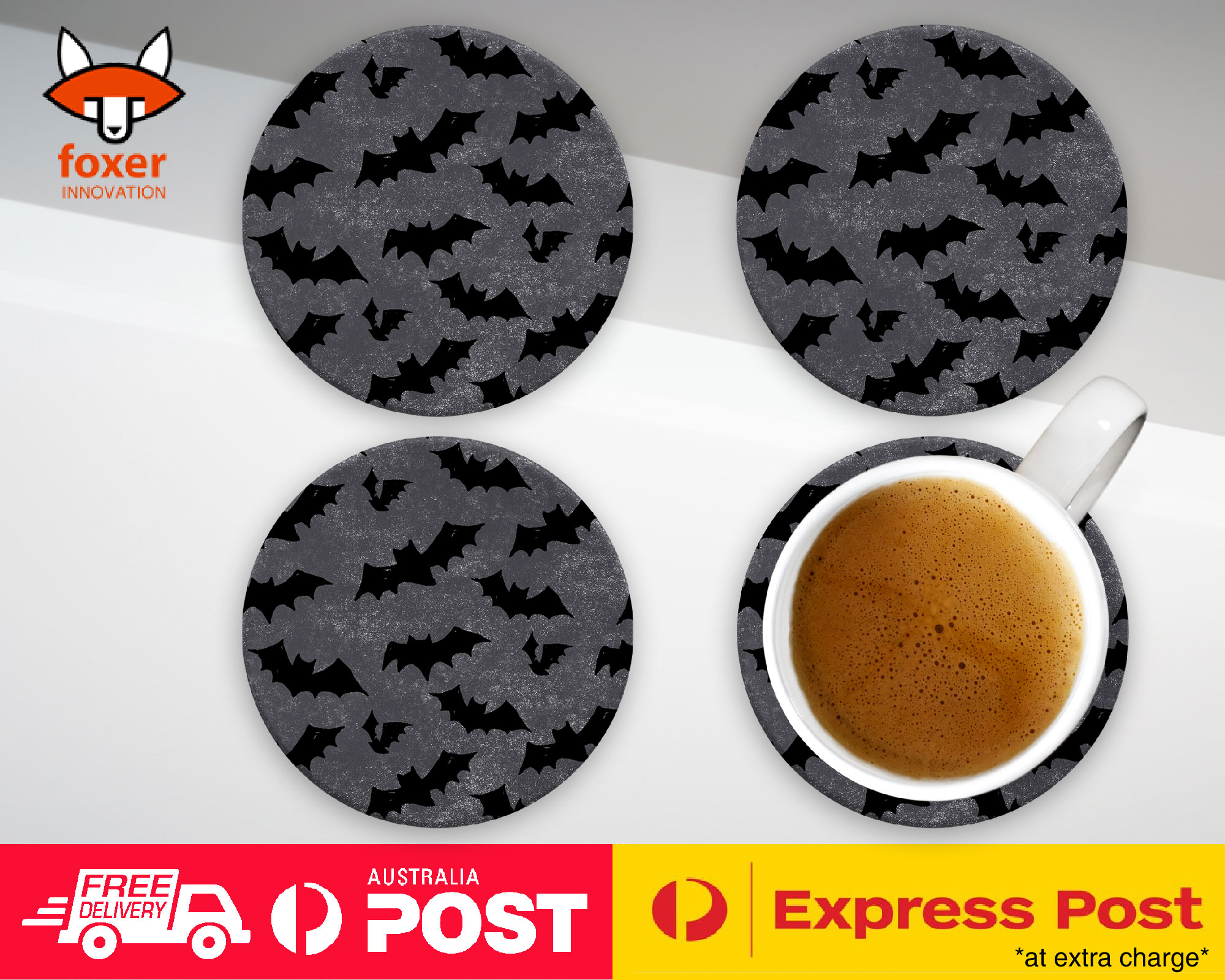 COASTER COFFEE DRINKING MAT|HALLOWEEN BATS PATTERN