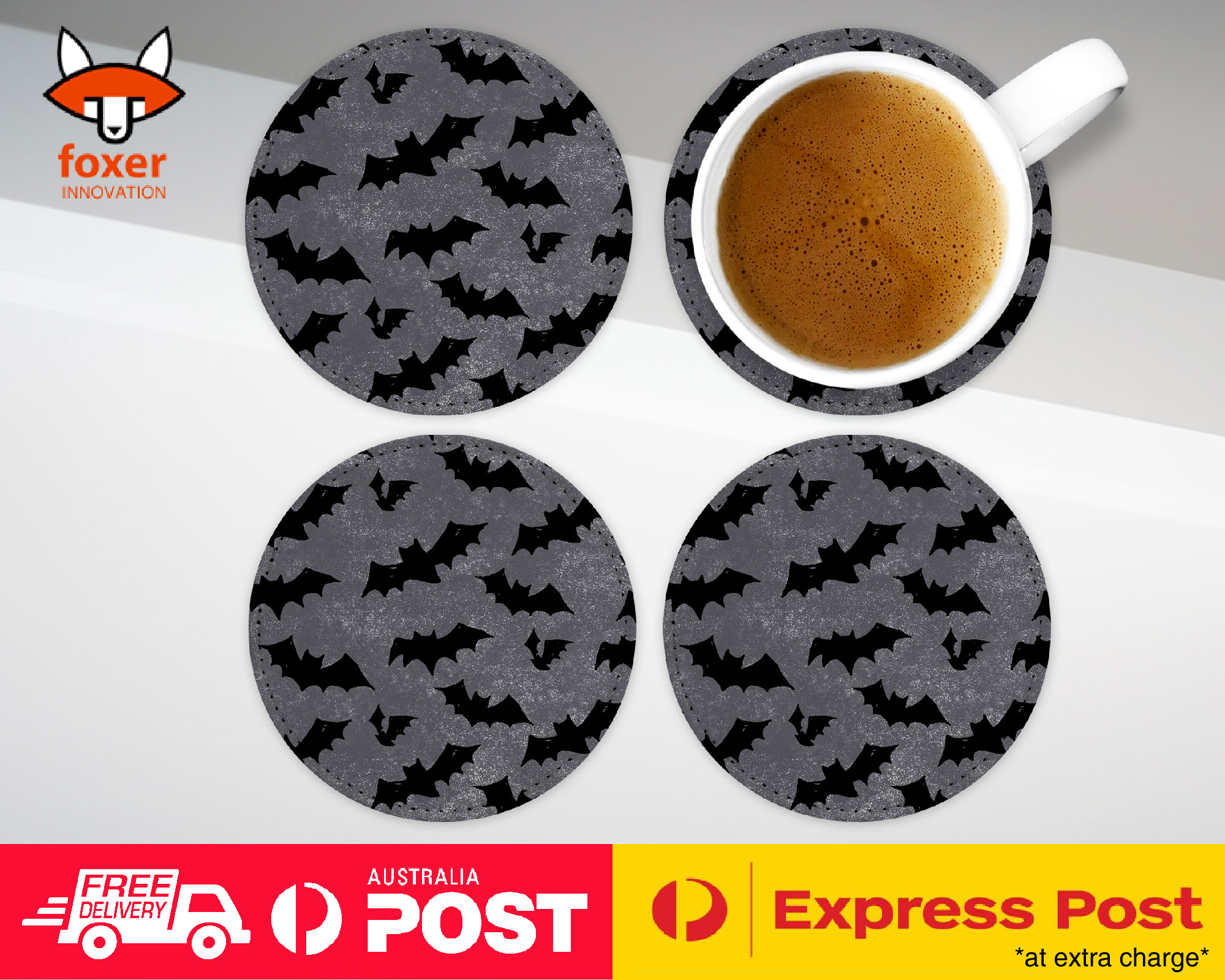 COASTER COFFEE DRINKING MAT|HALLOWEEN BATS PATTERN