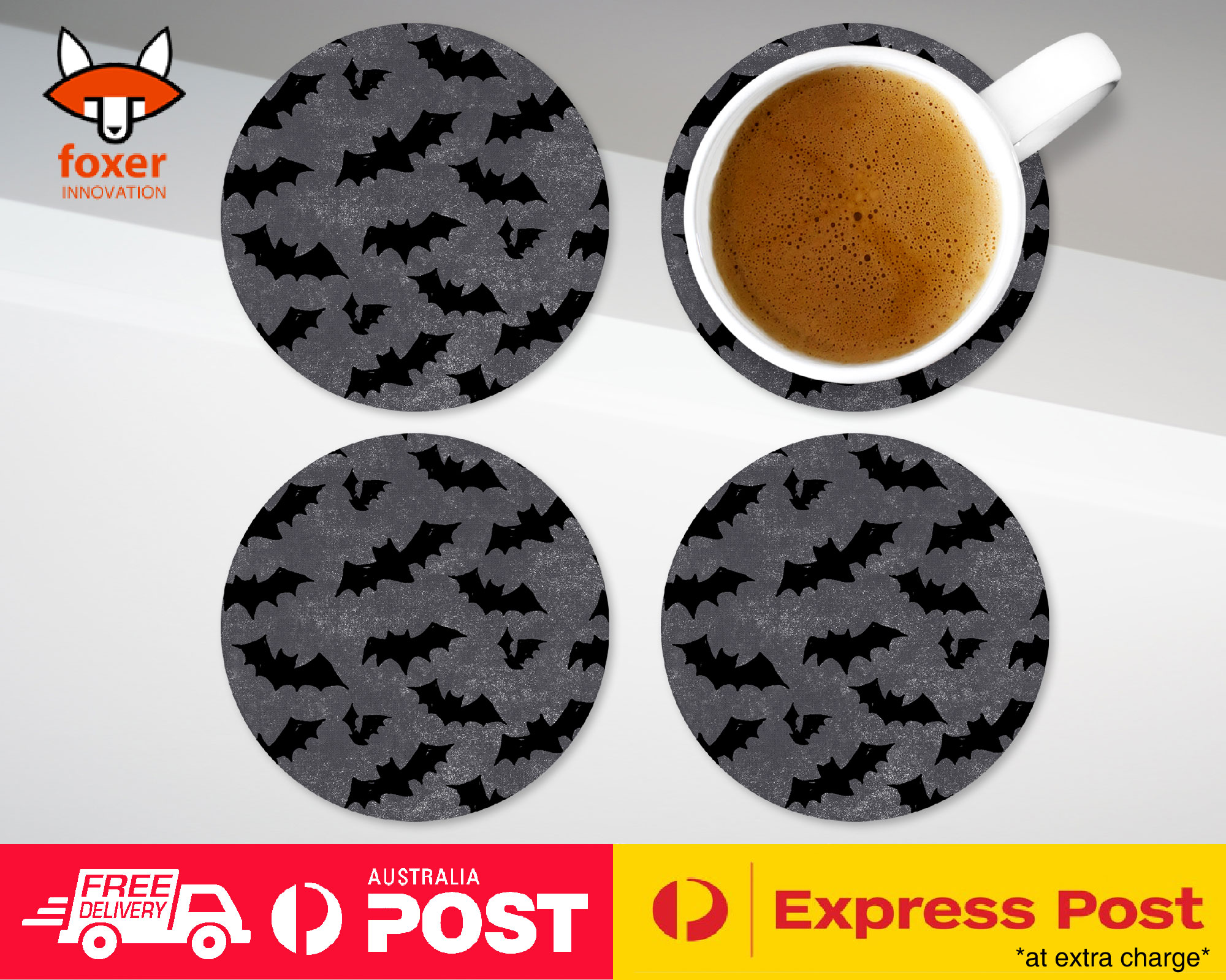 COASTER COFFEE DRINKING MAT|HALLOWEEN BATS PATTERN