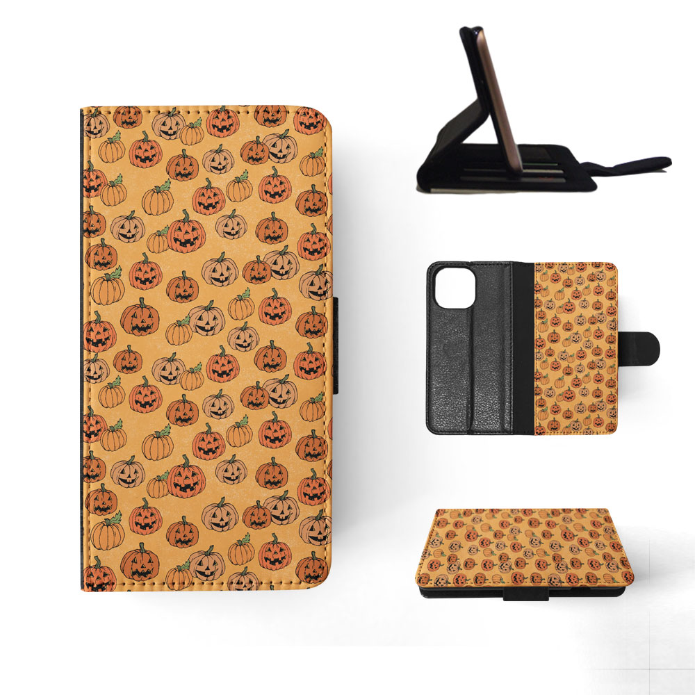 FLIP CASE FOR APPLE IPHONE|HALLOWEEN PUMPKIN FACES PATTERN - Picture 81 of 193