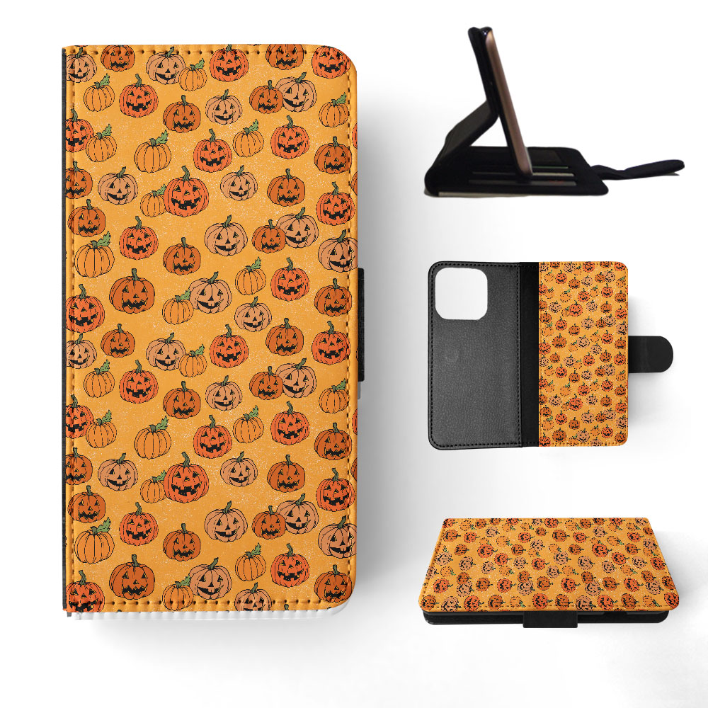 FLIP CASE FOR APPLE IPHONE|HALLOWEEN PUMPKIN FACES PATTERN - Picture 31 of 193