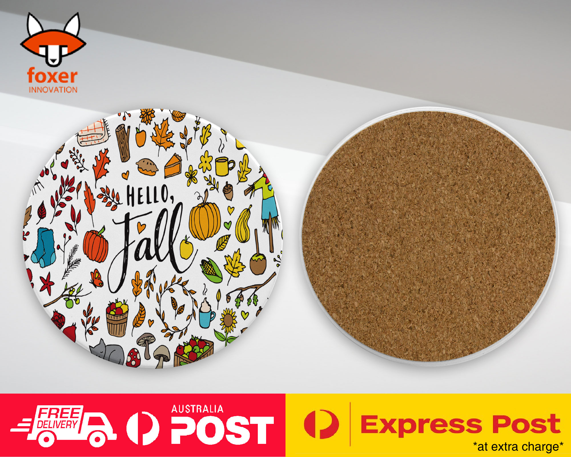 COASTER COFFEE DRINKING MAT|HELLO FALL AUTUMN LEAF COLLAGE