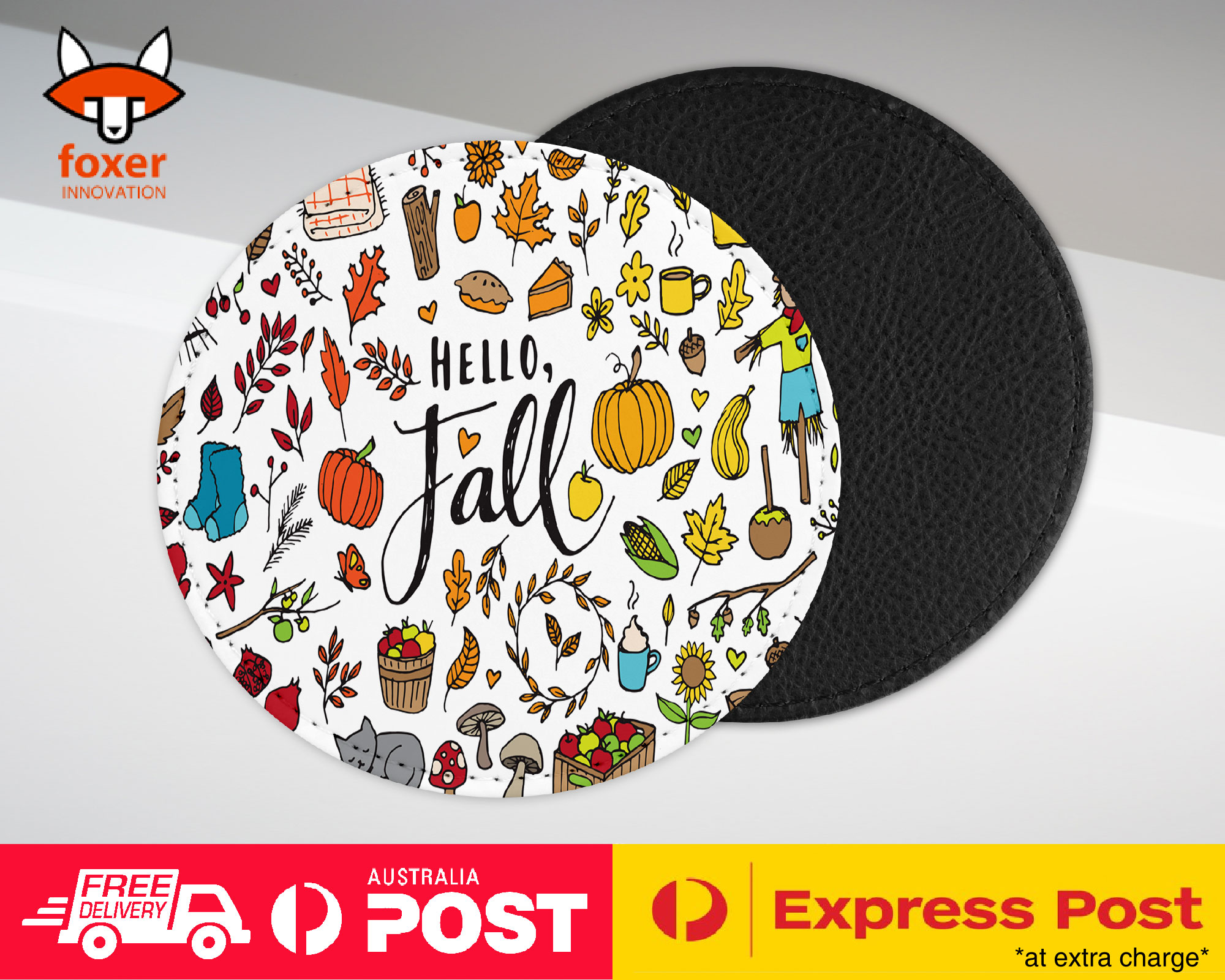 COASTER COFFEE DRINKING MAT|HELLO FALL AUTUMN LEAF COLLAGE