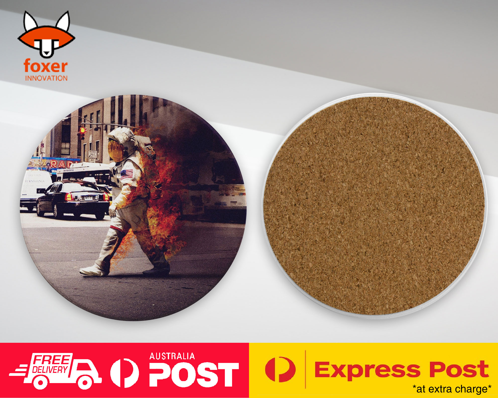 COASTER COFFEE DRINKING MAT|HIPSTER FUNNY ASTRONAUGHT ON FIRE