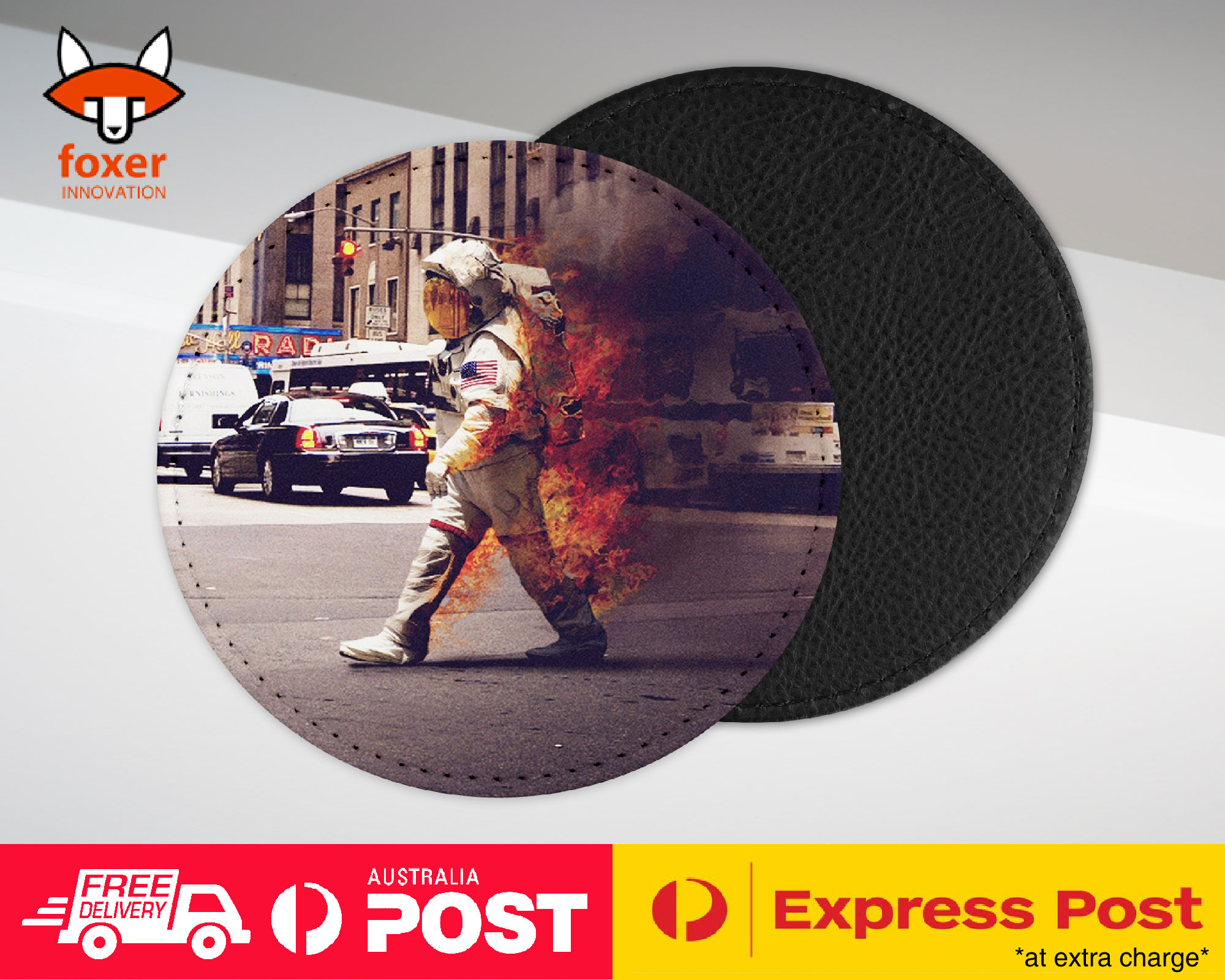 COASTER COFFEE DRINKING MAT|HIPSTER FUNNY ASTRONAUGHT ON FIRE