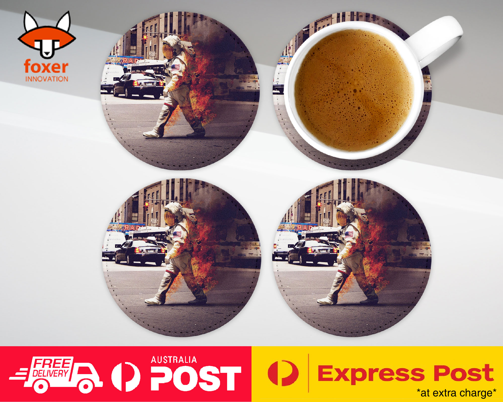 COASTER COFFEE DRINKING MAT|HIPSTER FUNNY ASTRONAUGHT ON FIRE