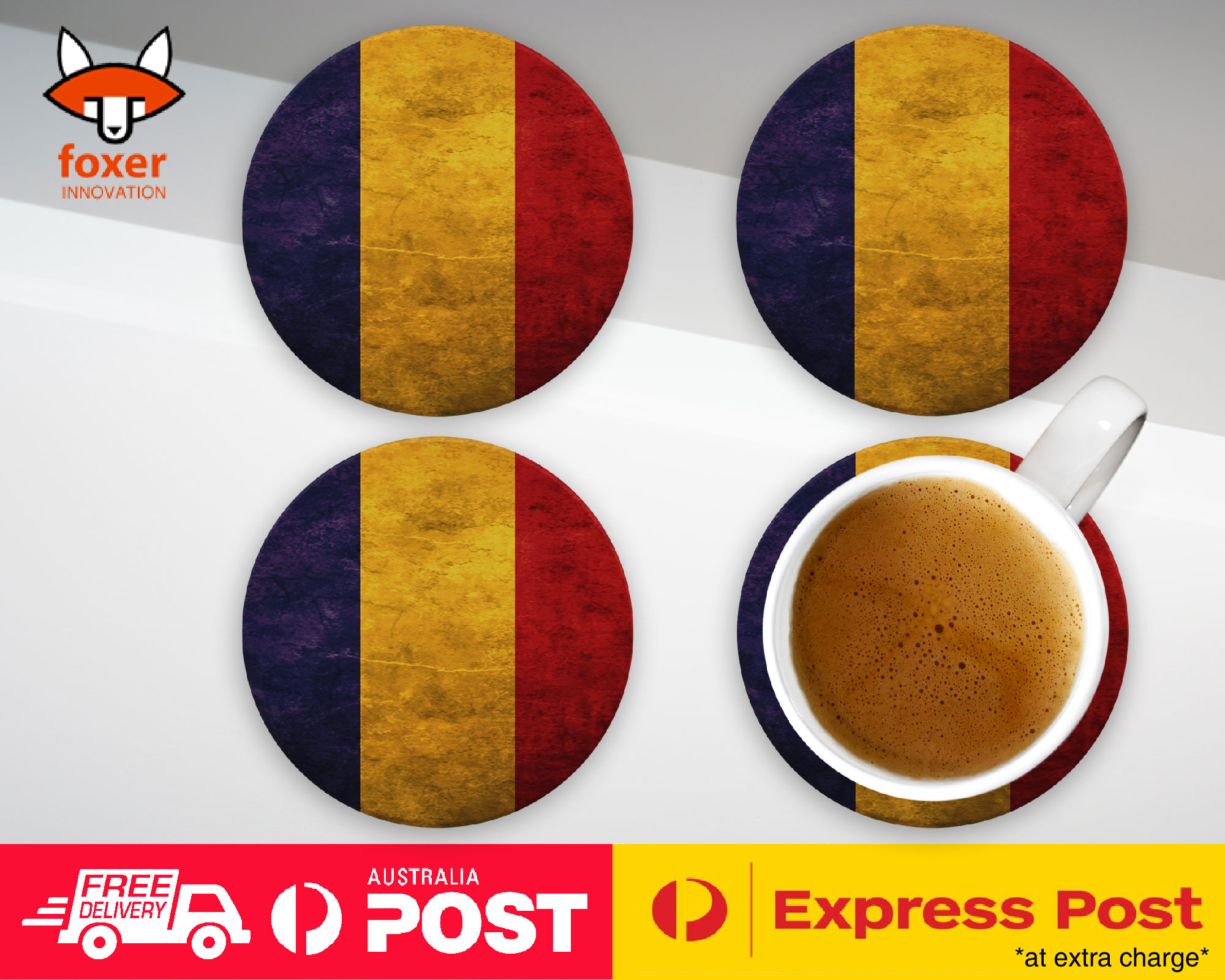 COASTER COFFEE DRINKING MAT|ROMANIA COUNTRY FLAG 125