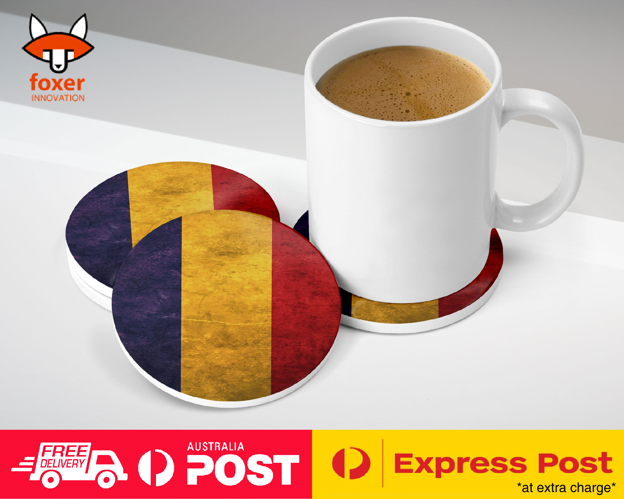 COASTER COFFEE DRINKING MAT|ROMANIA COUNTRY FLAG 125