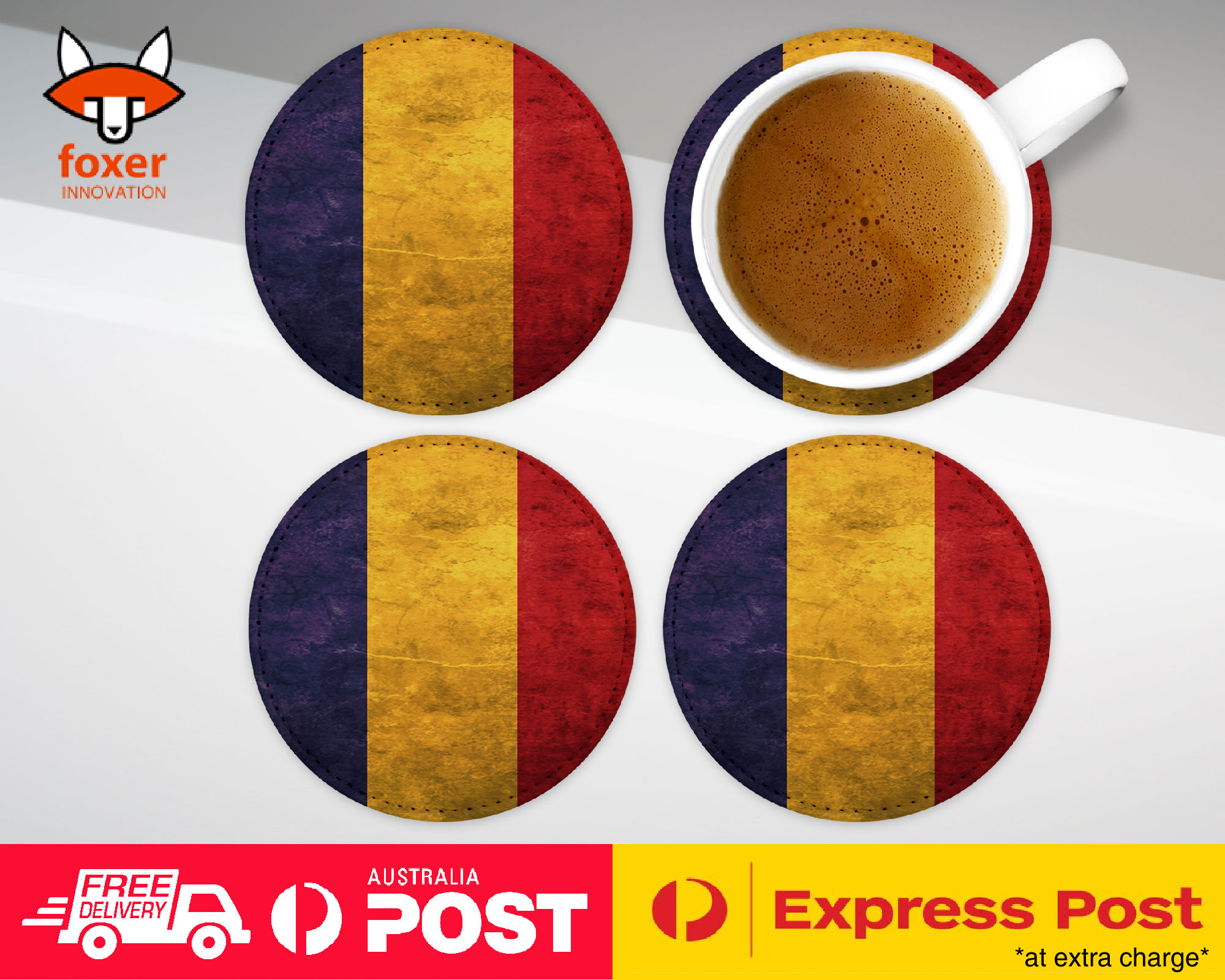COASTER COFFEE DRINKING MAT|ROMANIA COUNTRY FLAG 125