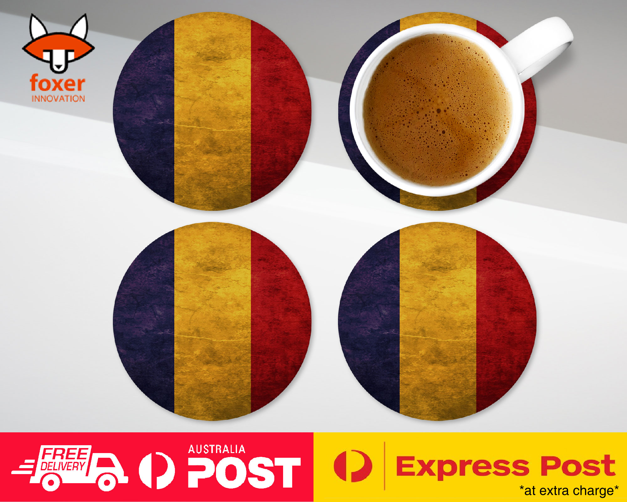 COASTER COFFEE DRINKING MAT|ROMANIA COUNTRY FLAG 125