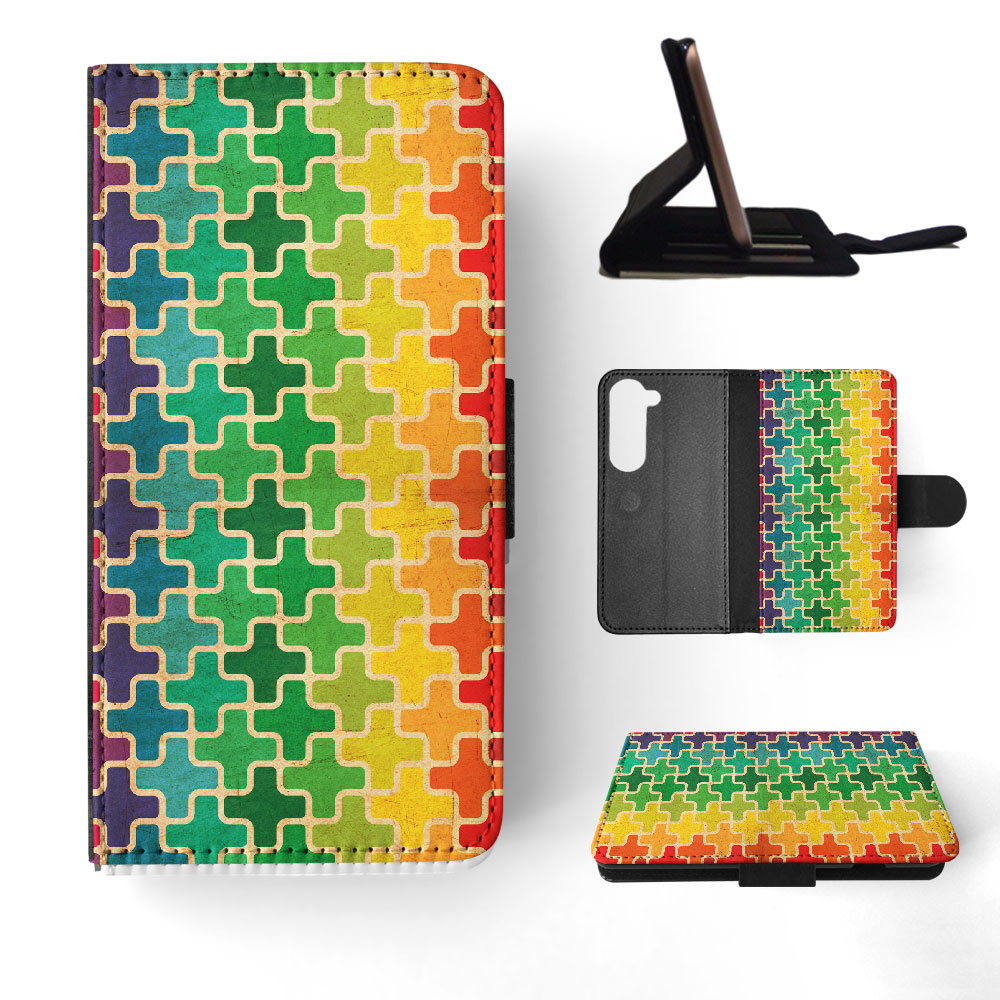 FLIP CASE FOR SAMSUNG GALAXY|RAINBOW CROSS VINTAGE PATTERN - Picture 31 of 120