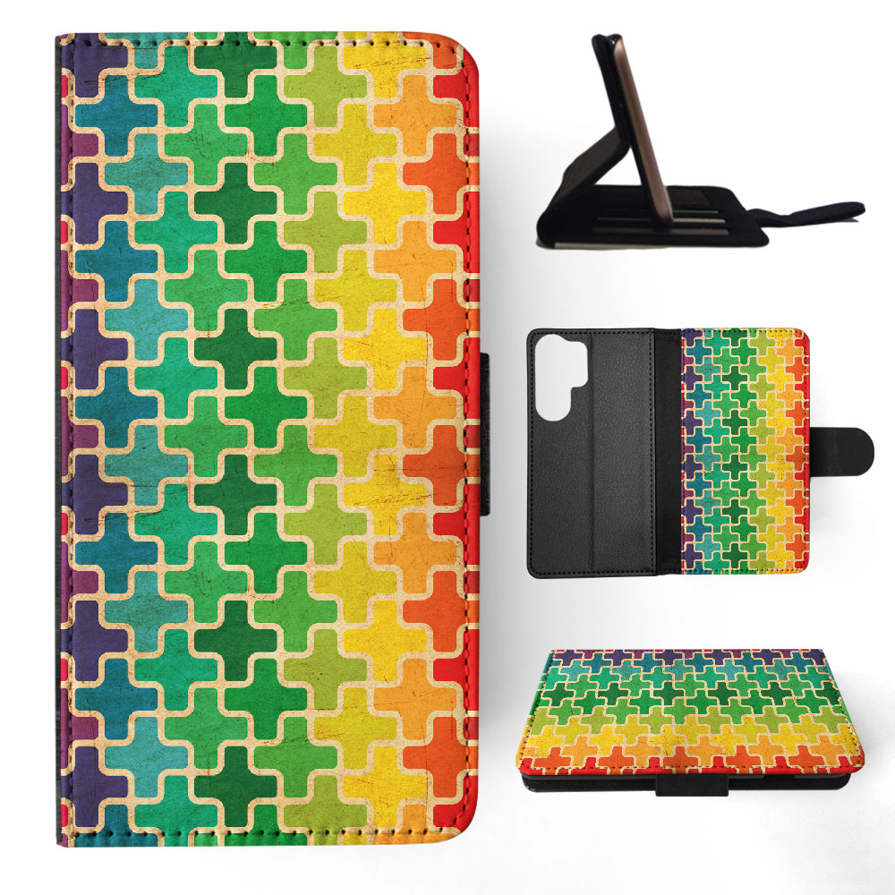 FLIP CASE FOR SAMSUNG GALAXY|RAINBOW CROSS VINTAGE PATTERN - Picture 21 of 120
