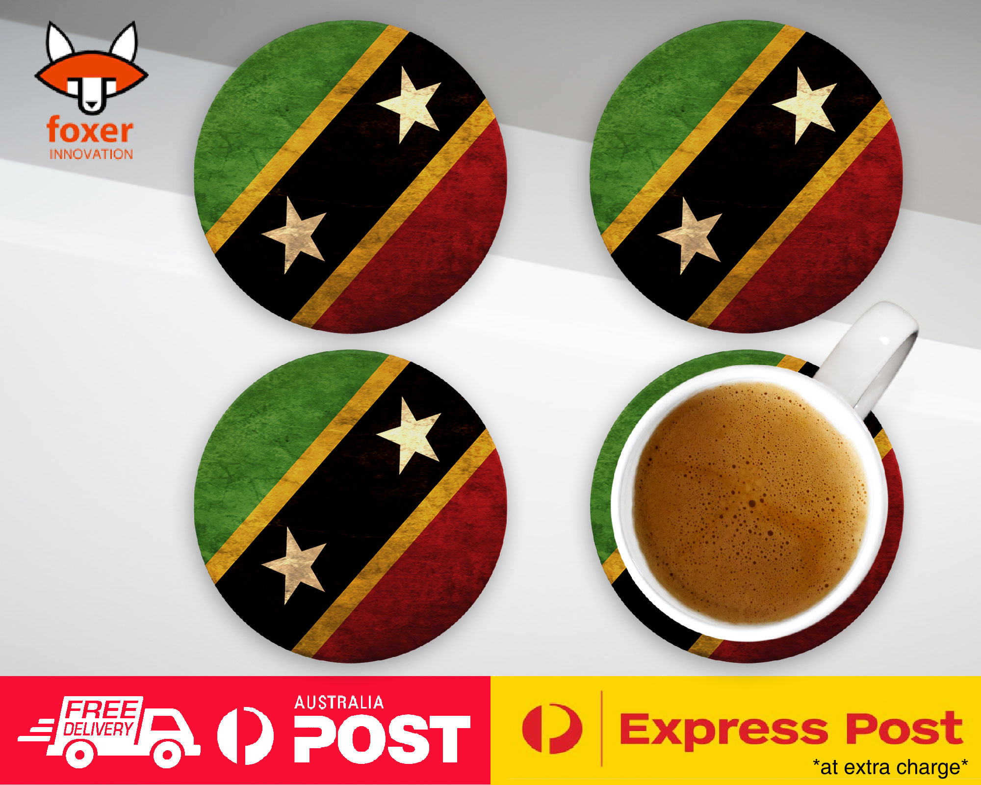 COASTER COFFEE DRINKING MAT|SAINT KITTS AND NEVIS FLAG