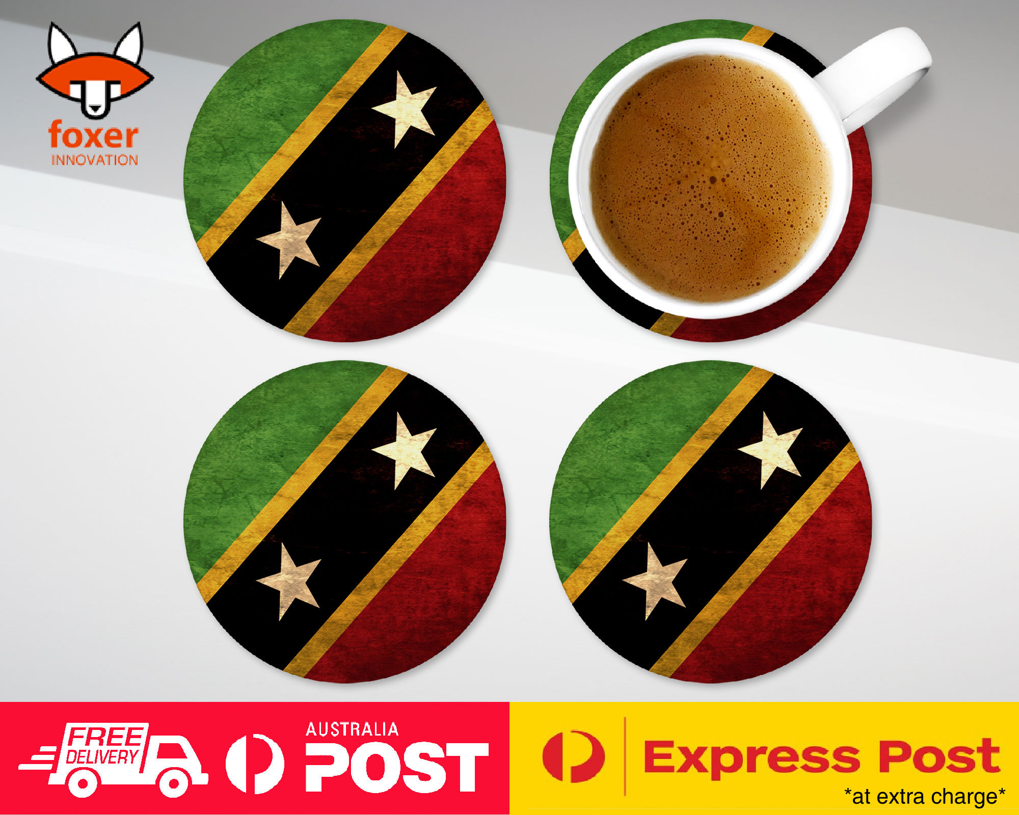 COASTER COFFEE DRINKING MAT|SAINT KITTS AND NEVIS FLAG