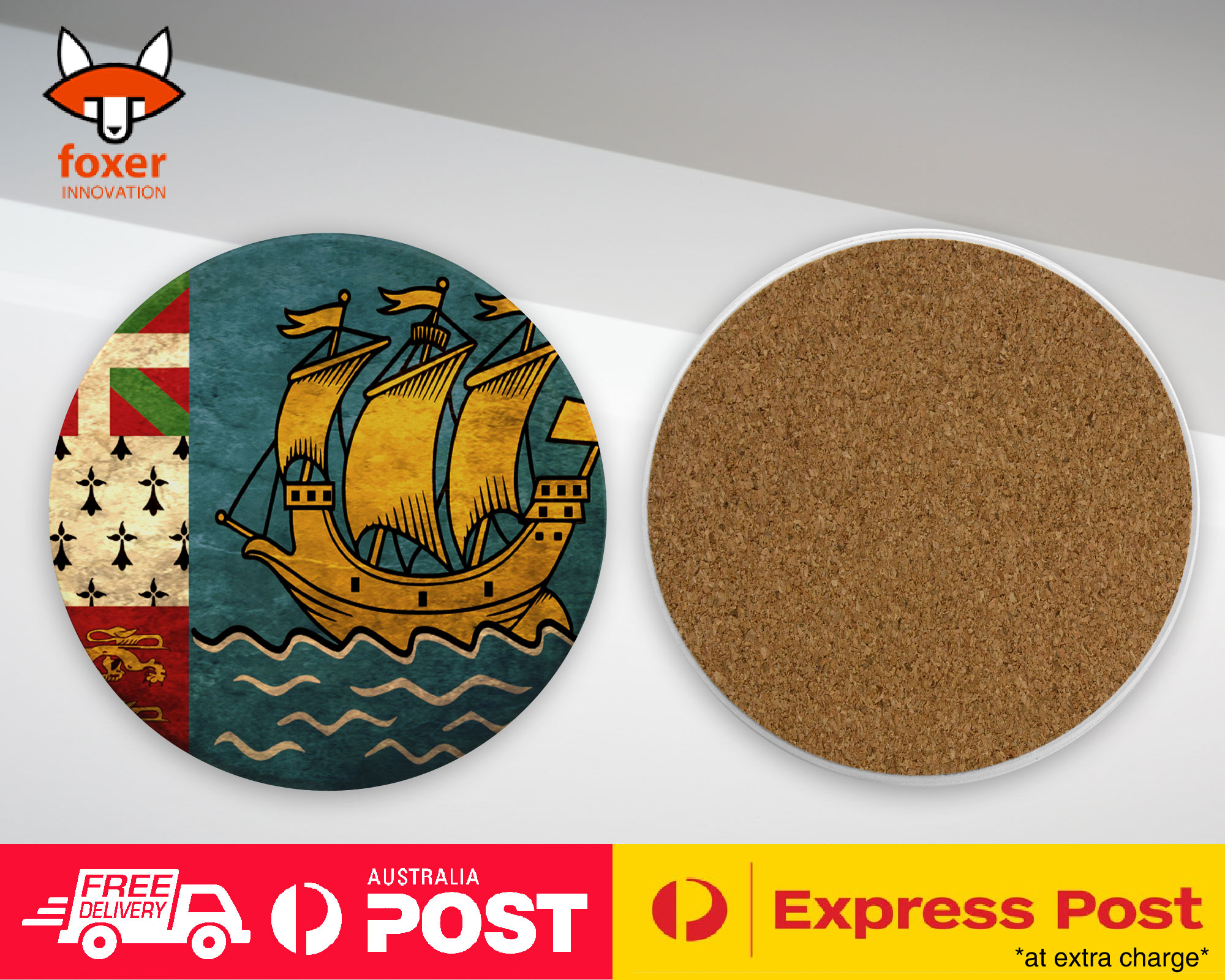 COASTER COFFEE DRINKING MAT|SAINT PIERRE AND MIQUELON FLAG