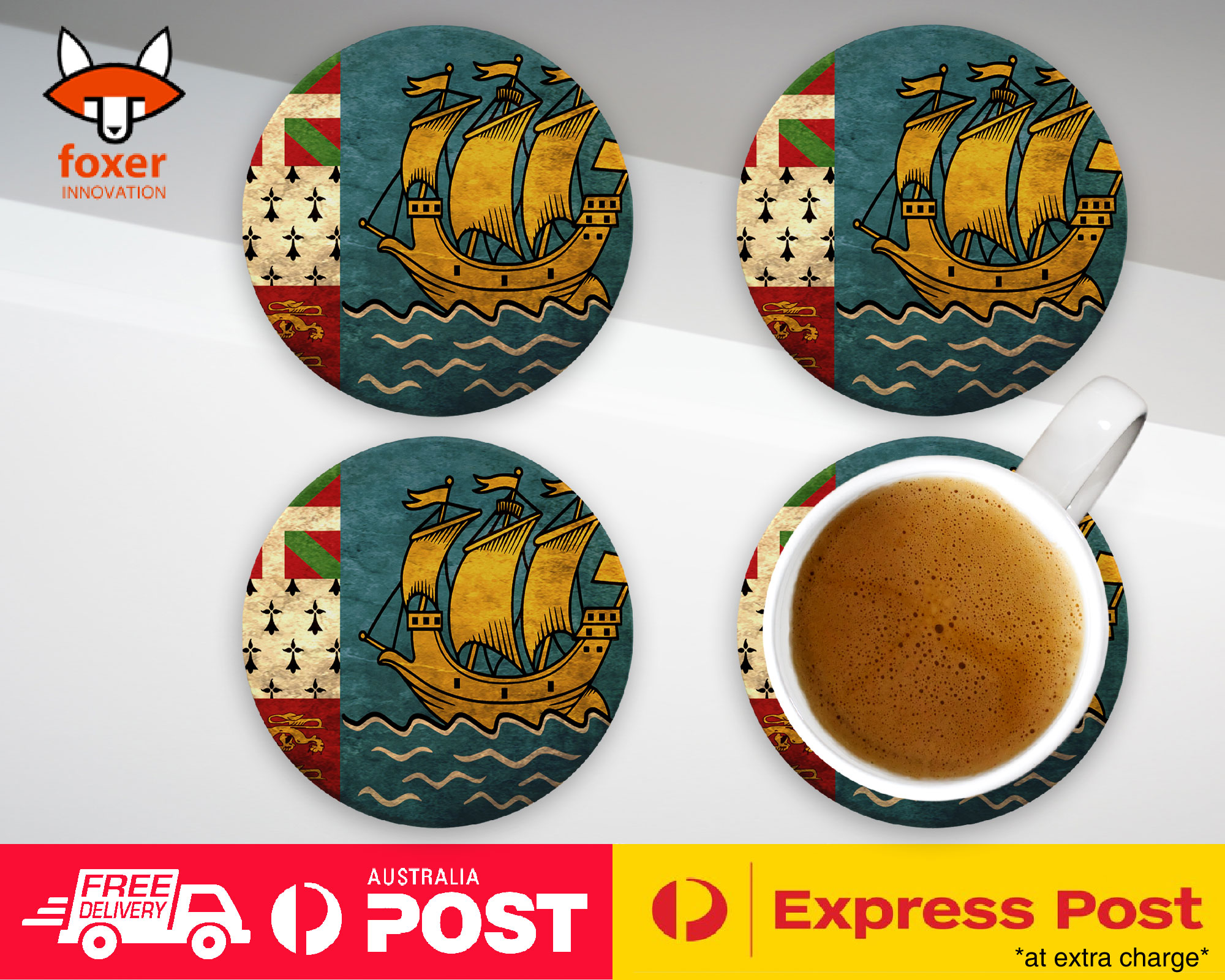 COASTER COFFEE DRINKING MAT|SAINT PIERRE AND MIQUELON FLAG