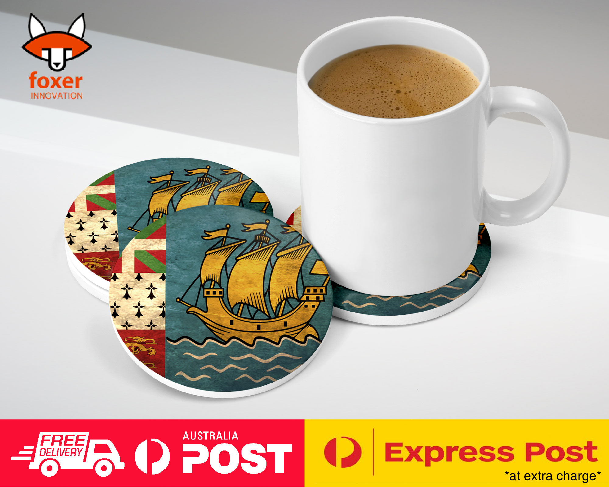 COASTER COFFEE DRINKING MAT|SAINT PIERRE AND MIQUELON FLAG