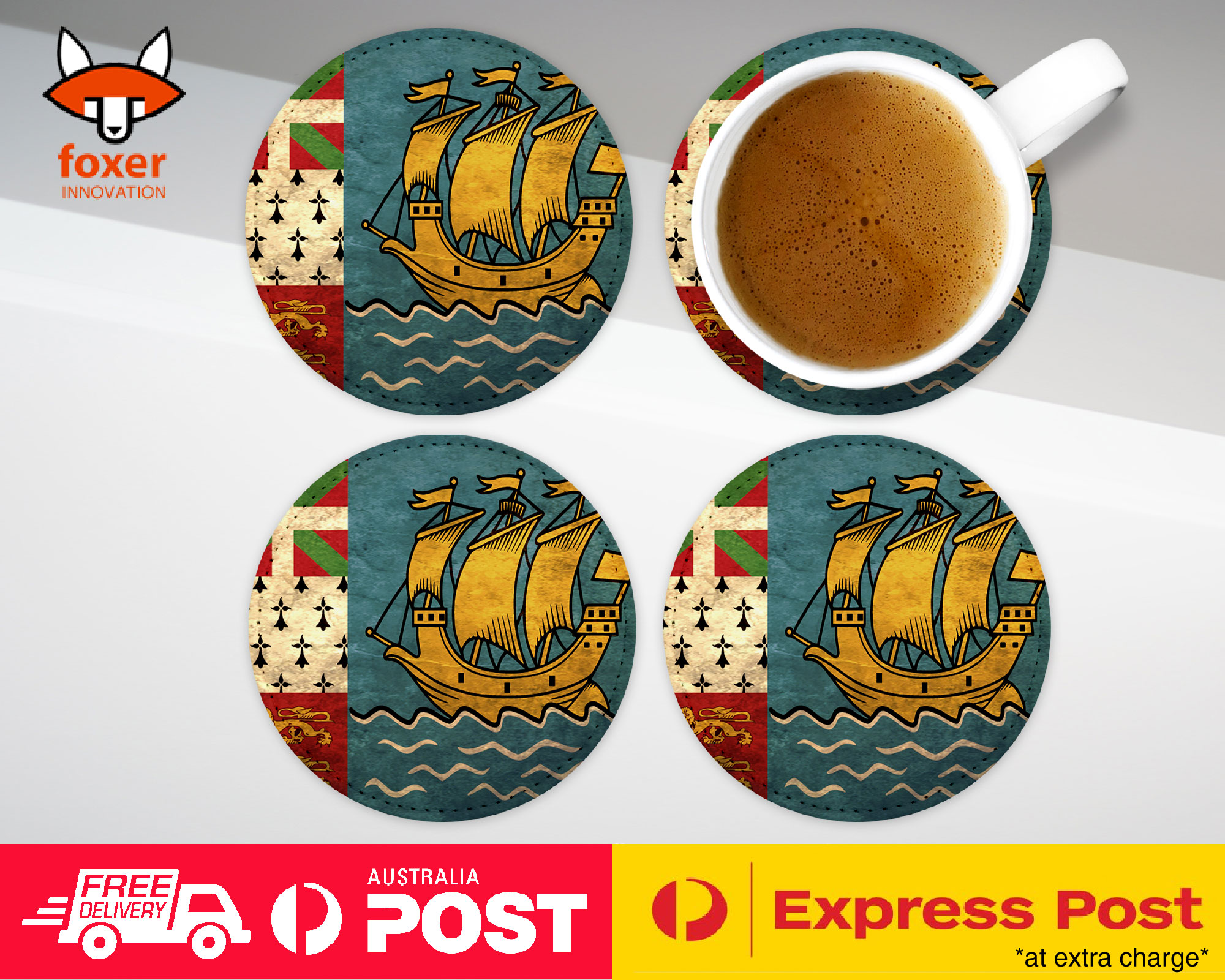 COASTER COFFEE DRINKING MAT|SAINT PIERRE AND MIQUELON FLAG