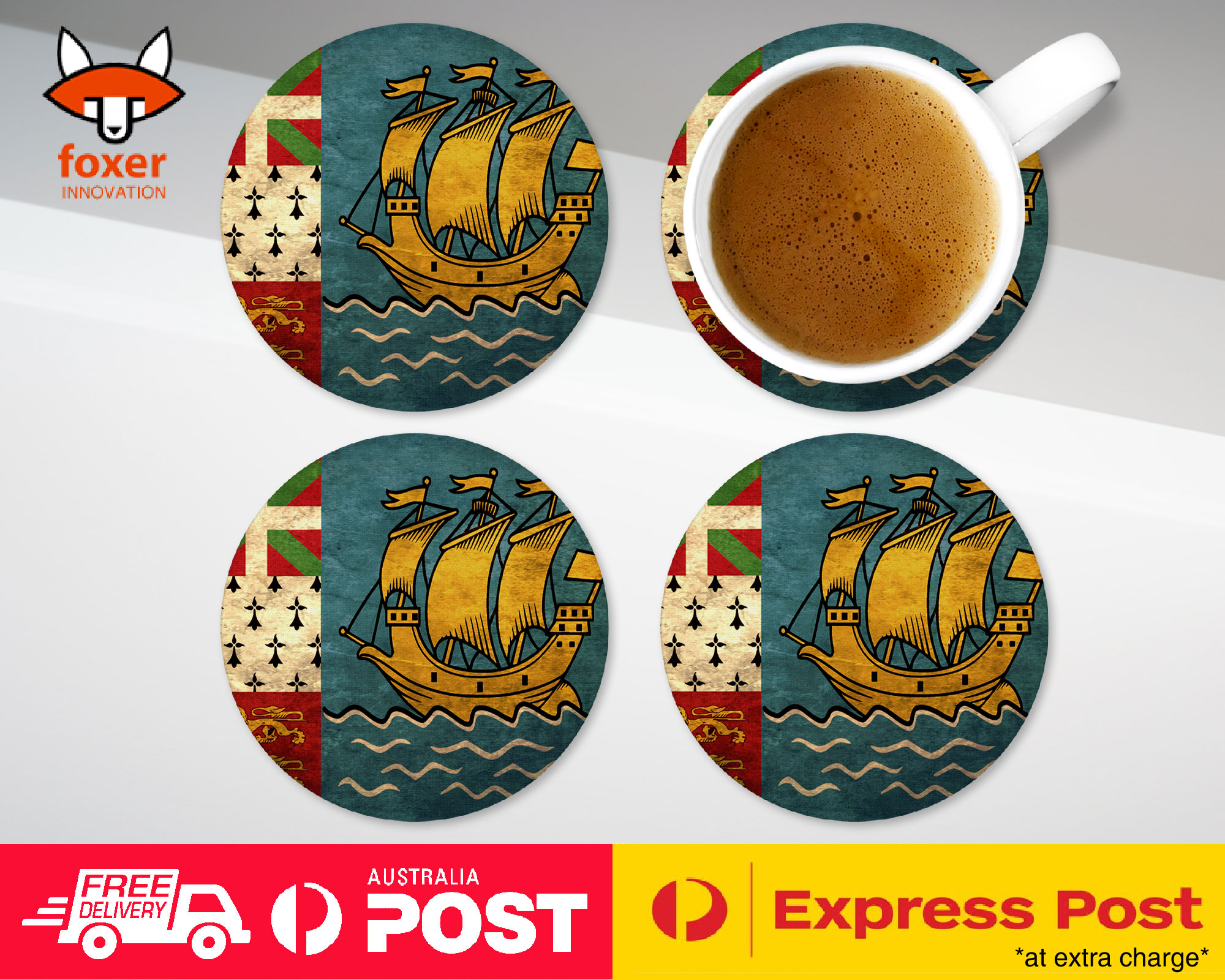 COASTER COFFEE DRINKING MAT|SAINT PIERRE AND MIQUELON FLAG