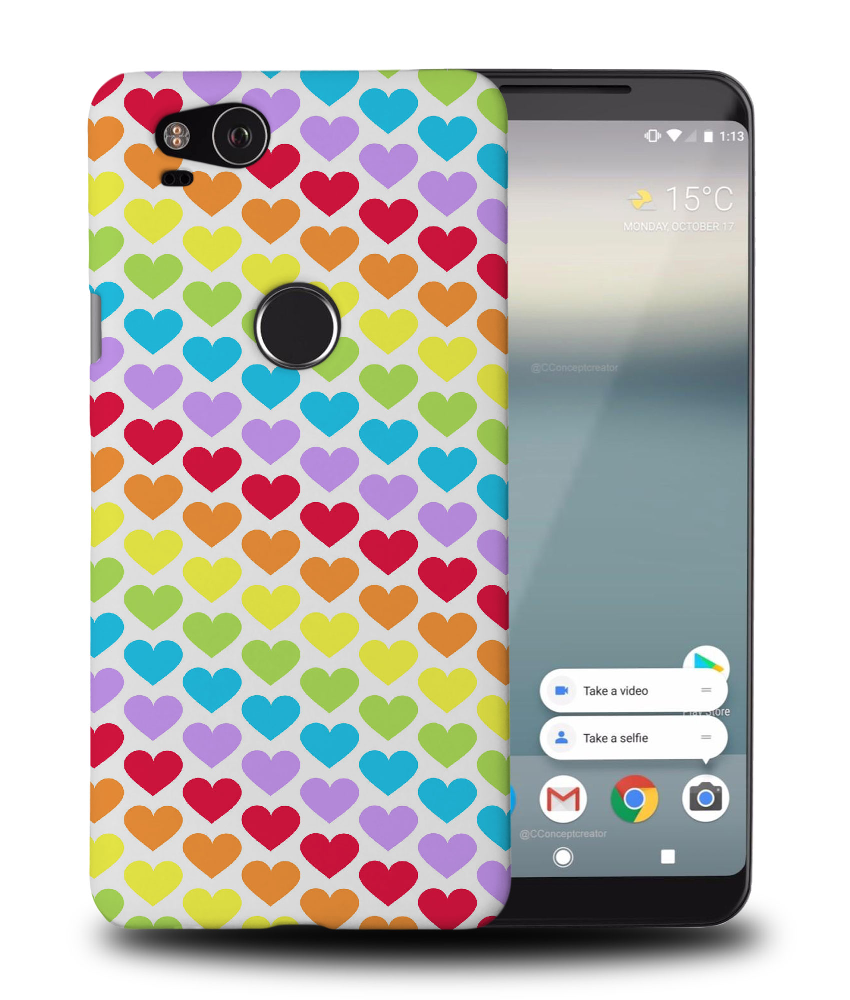 CASE COVER FOR GOOGLE PIXEL|RAINBOW HEARTS PATTERN #1 - Picture 9 of 11