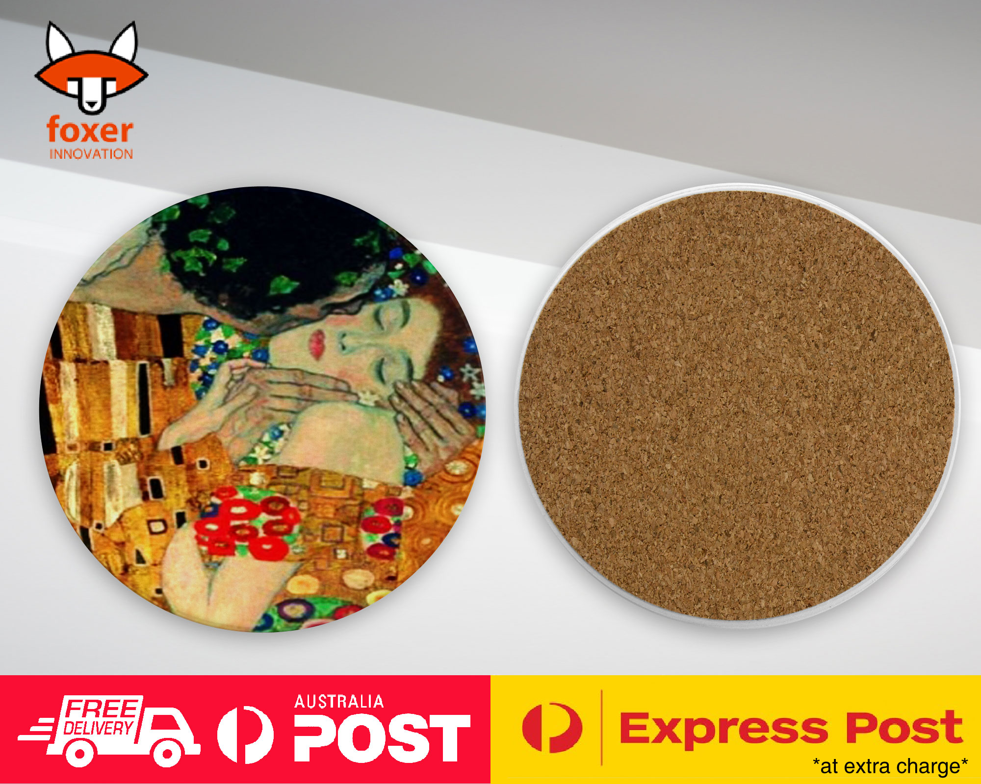 COASTER COFFEE DRINKING MAT|GUSTAV KLIMT - IL BACIO ART PAINT