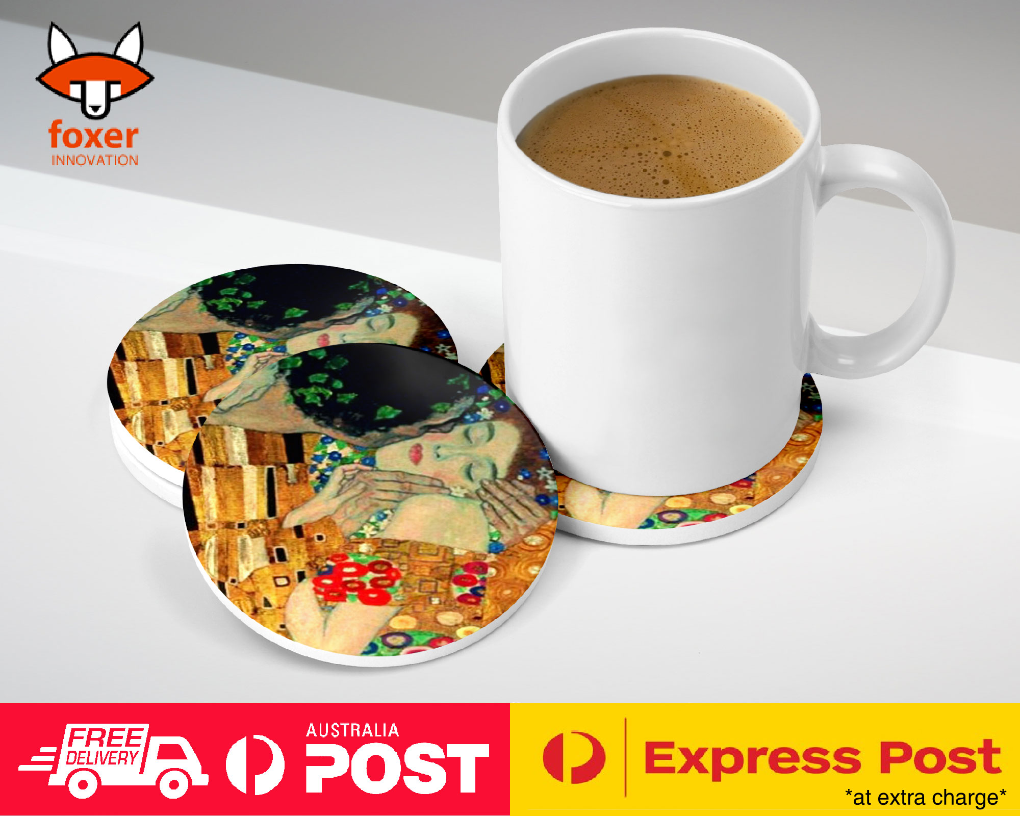 COASTER COFFEE DRINKING MAT|GUSTAV KLIMT - IL BACIO ART PAINT
