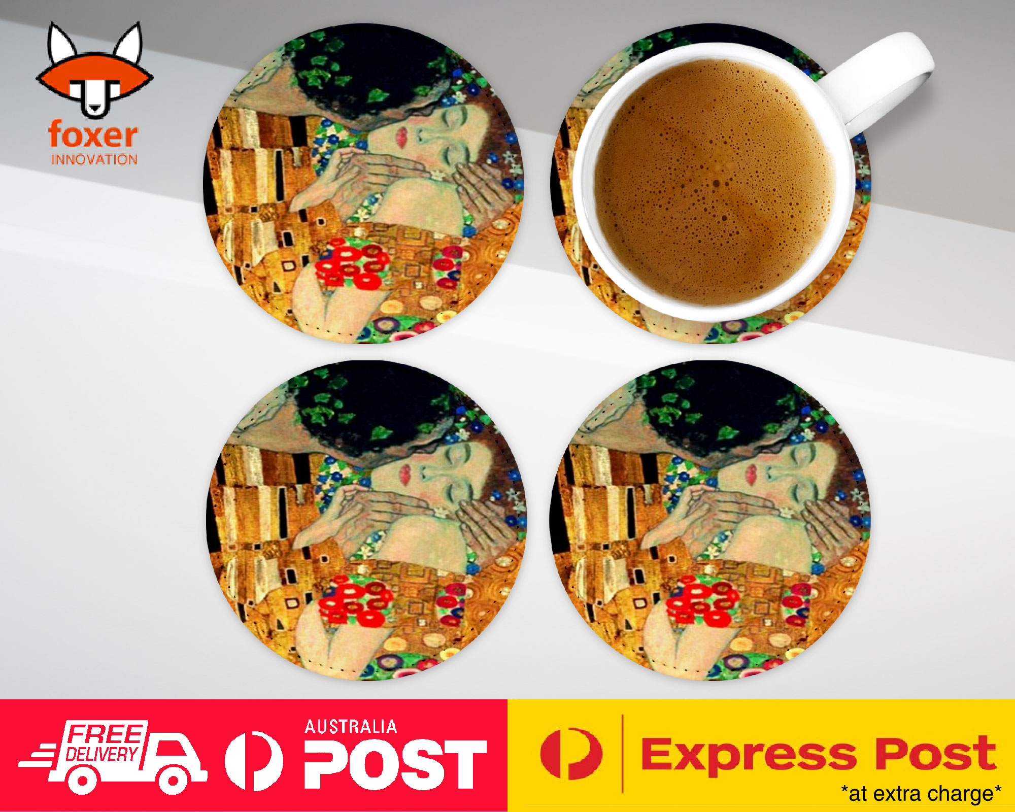 COASTER COFFEE DRINKING MAT|GUSTAV KLIMT - IL BACIO ART PAINT