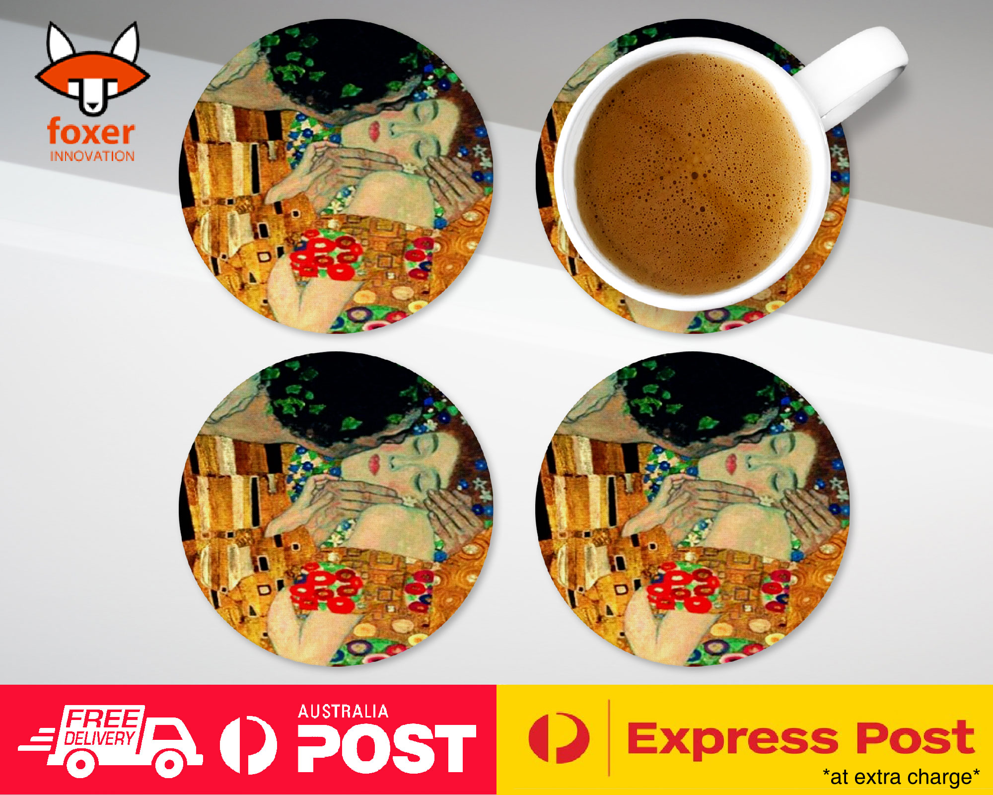 COASTER COFFEE DRINKING MAT|GUSTAV KLIMT - IL BACIO ART PAINT
