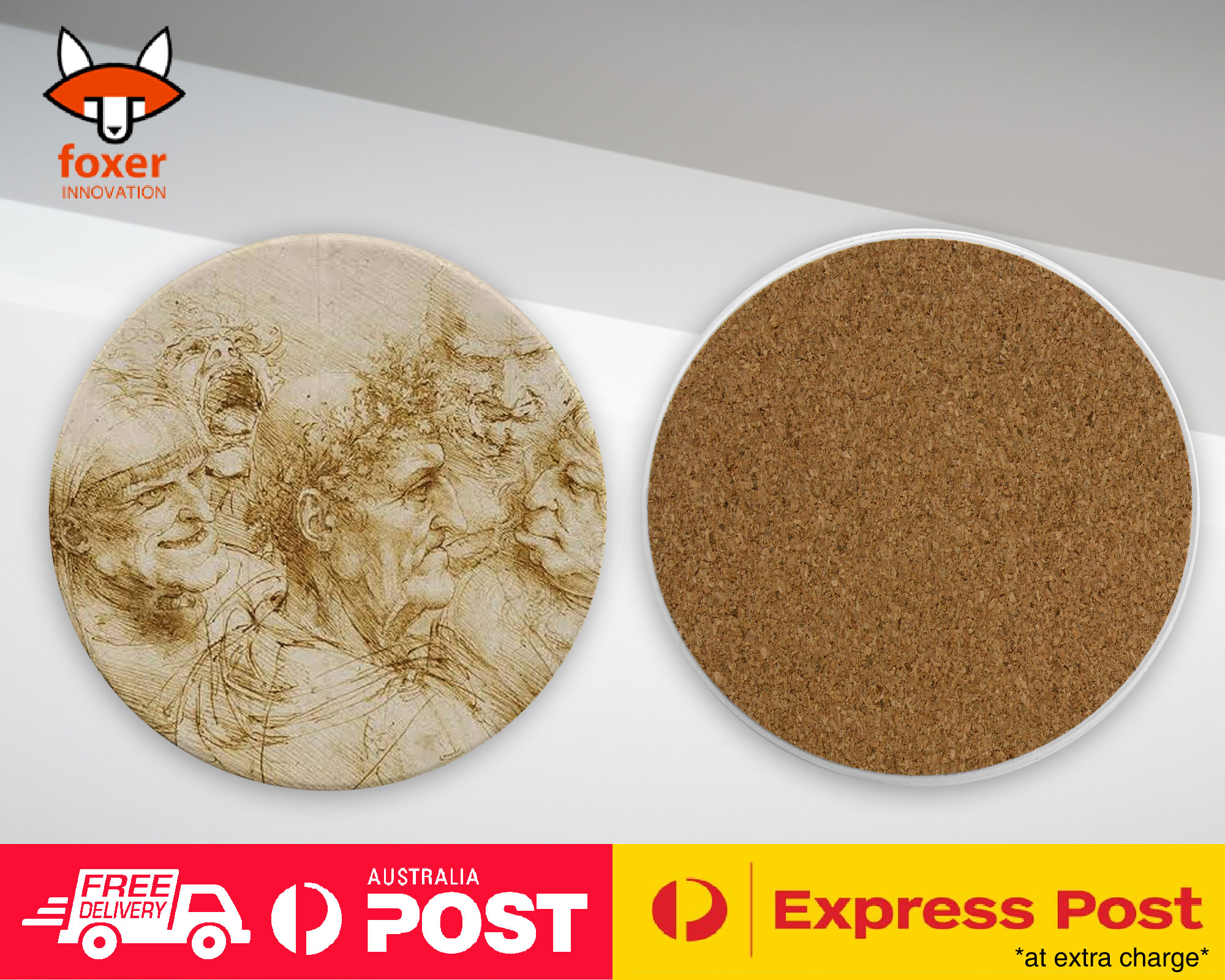 COASTER COFFEE DRINKING MAT|LEONARDO DA VINCI - STUDY OF FIVE GROTESQUE HEADS